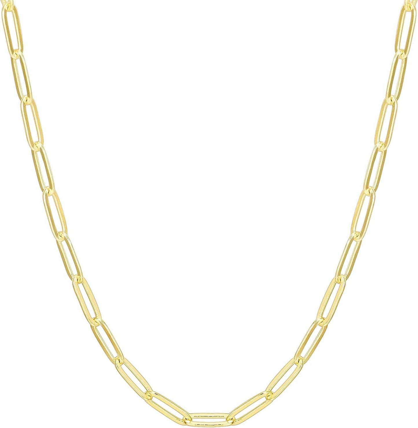 14K Gold Plated Curb Paperclip Box Sphere Bead Snake Herringbone and Figaro Chain Adjustable Necklace Paperclip-L / vermeil - yellow