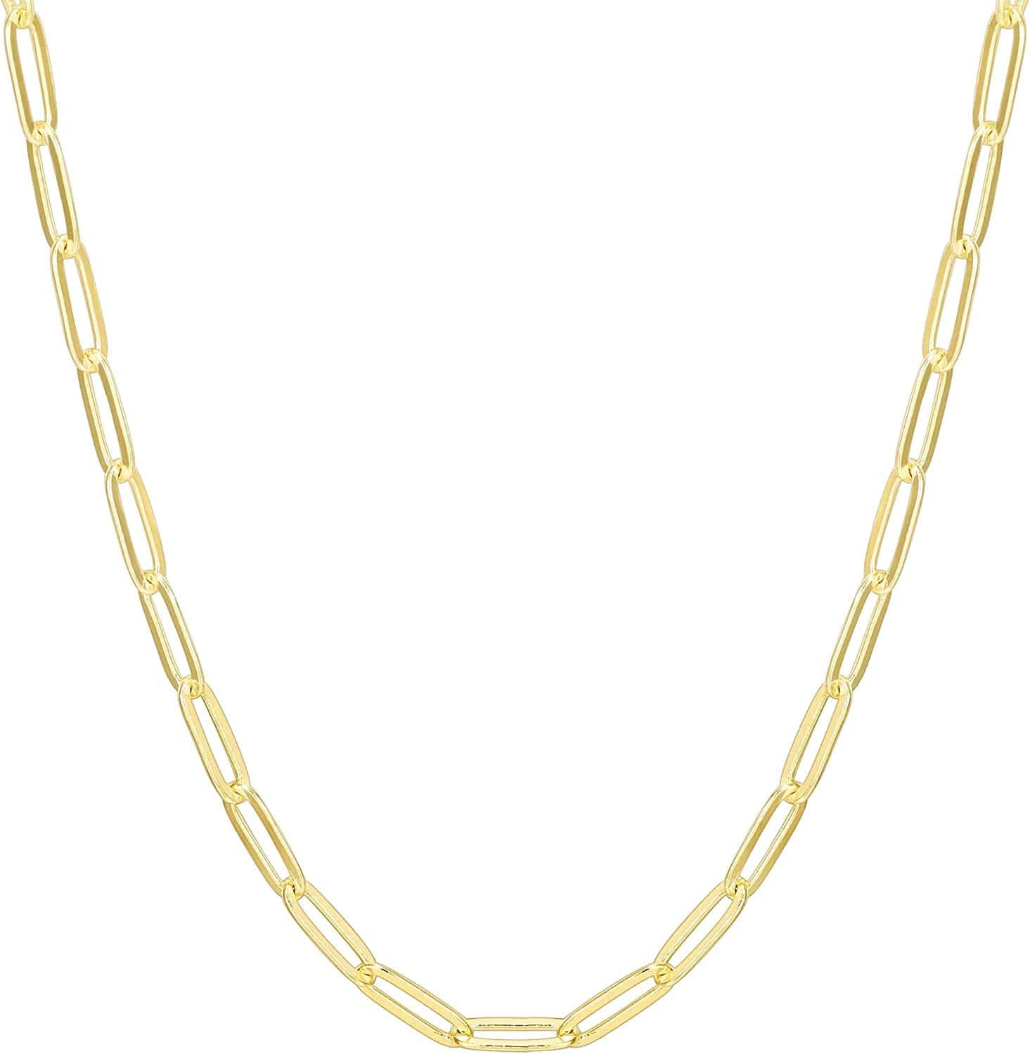 14K Gold Plated Curb Paperclip Box Sphere Bead Snake Herringbone and Figaro Chain Adjustable Necklace Paperclip-L / vermeil - yellow
