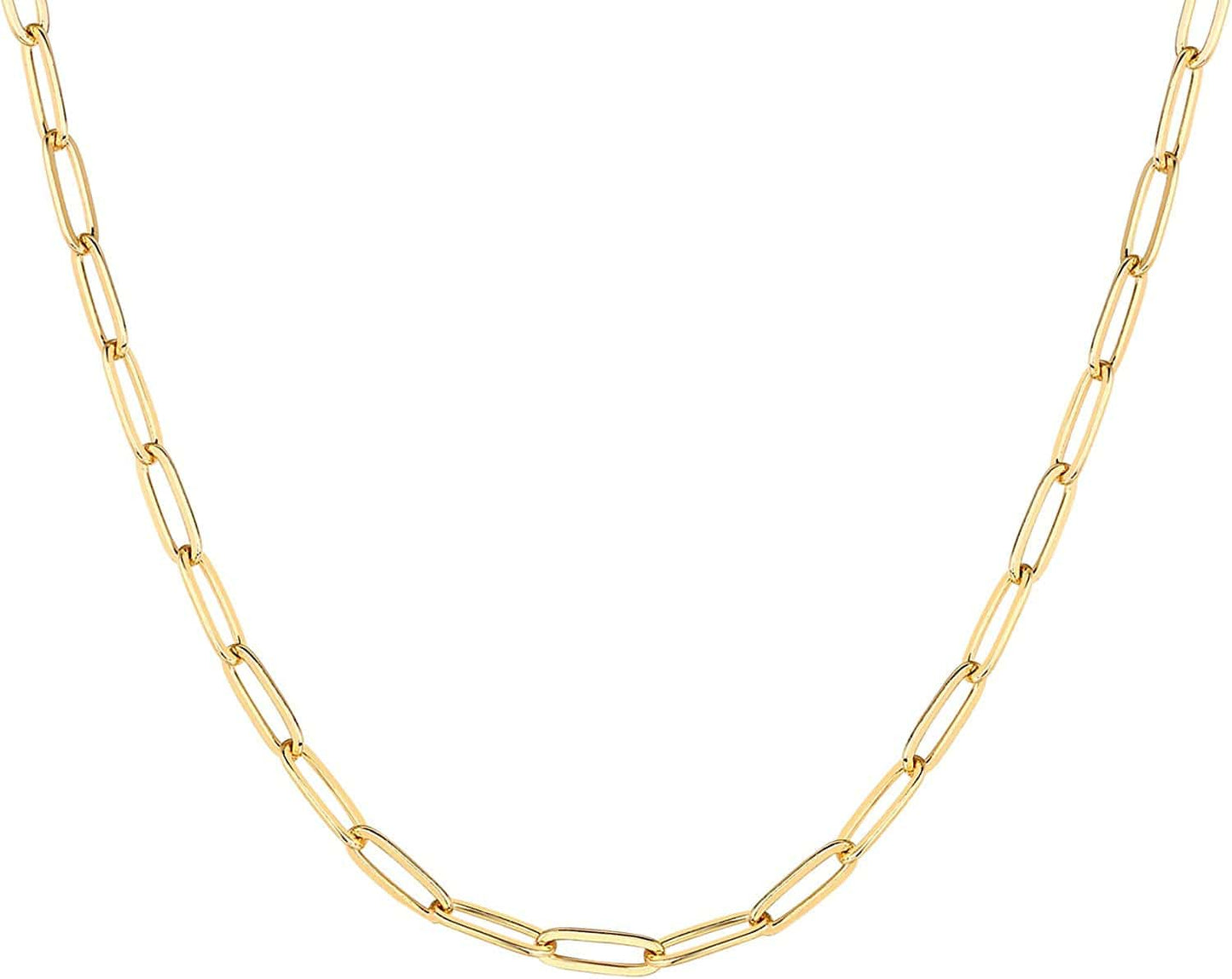 14K Gold Plated Curb Paperclip Box Sphere Bead Snake Herringbone and Figaro Chain Adjustable Necklace Paperclip-L / yellow gold plated