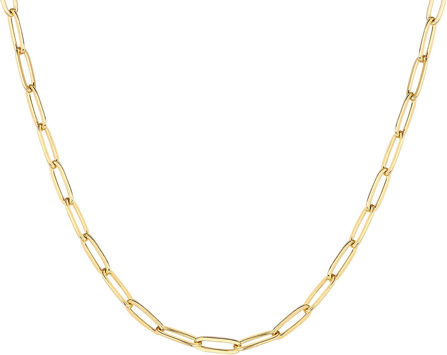 14K Gold Plated Curb Paperclip Box Sphere Bead Snake Herringbone and Figaro Chain Adjustable Necklace Paperclip-L / yellow gold plated