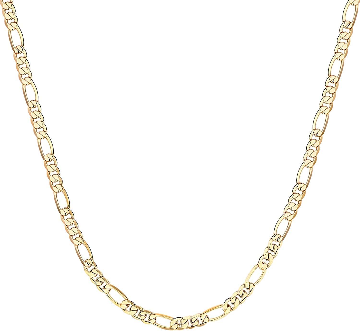 14K Gold Plated Curb Paperclip Box Sphere Bead Snake Herringbone and Figaro Chain Adjustable Necklace Figaro-L / yellow gold plated