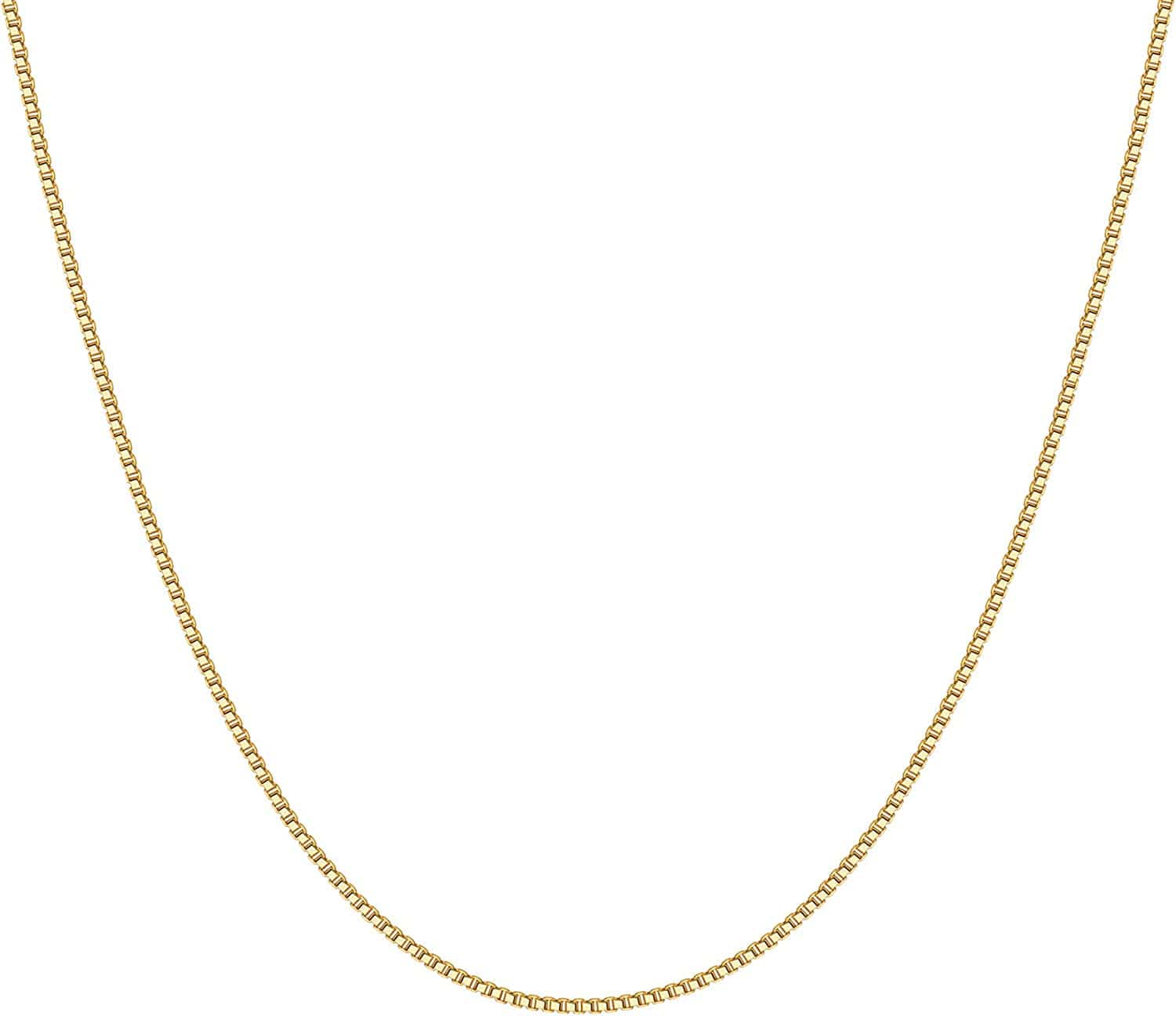14K Gold Plated Curb Paperclip Box Sphere Bead Snake Herringbone and Figaro Chain Adjustable Necklace Box / yellow gold plated
