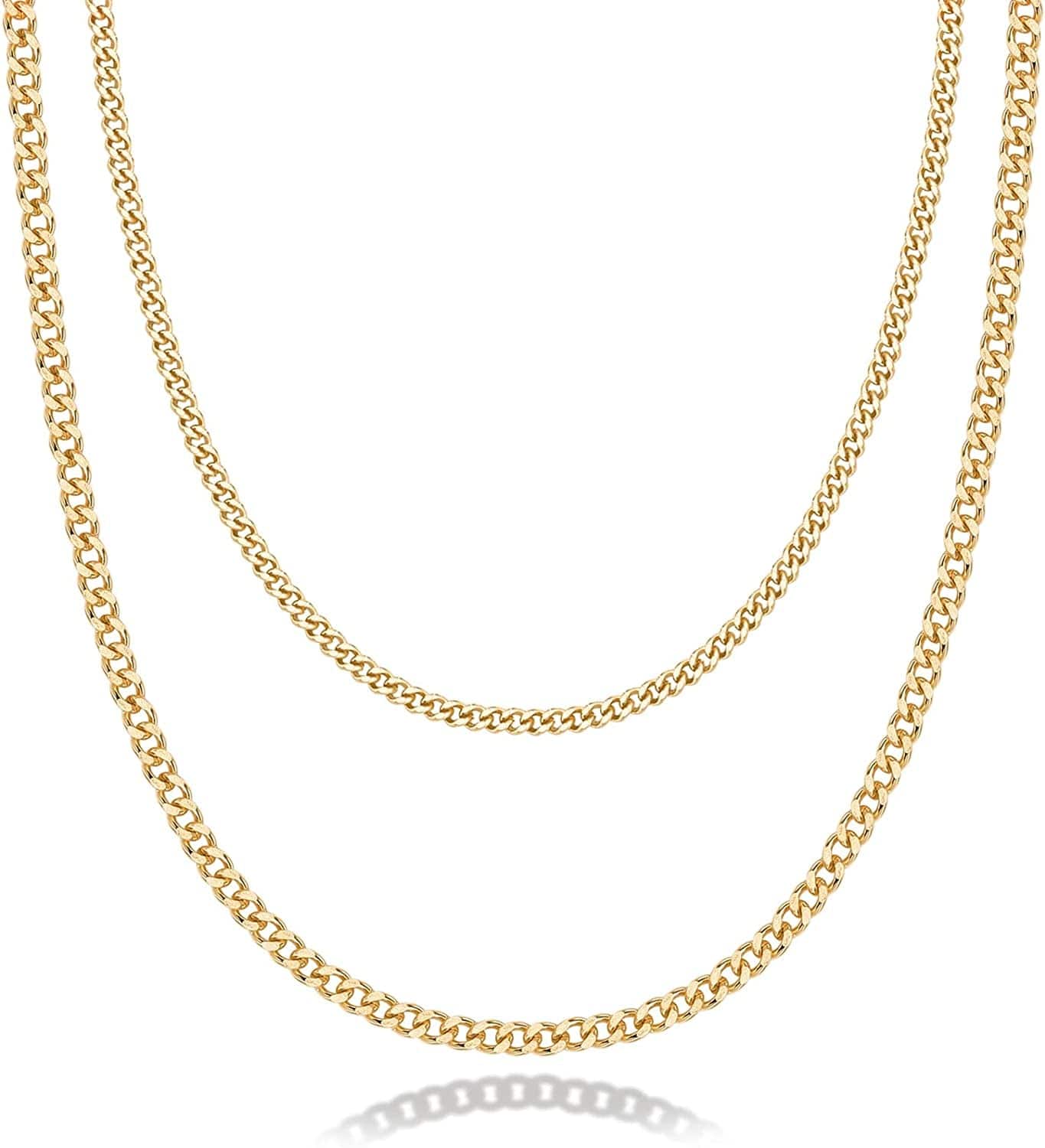 14K Gold Plated Dainty Layering Necklaces for Women | Snake Chain, Curb Link, Paperclip Layered Chains Curb / Yellow Gold