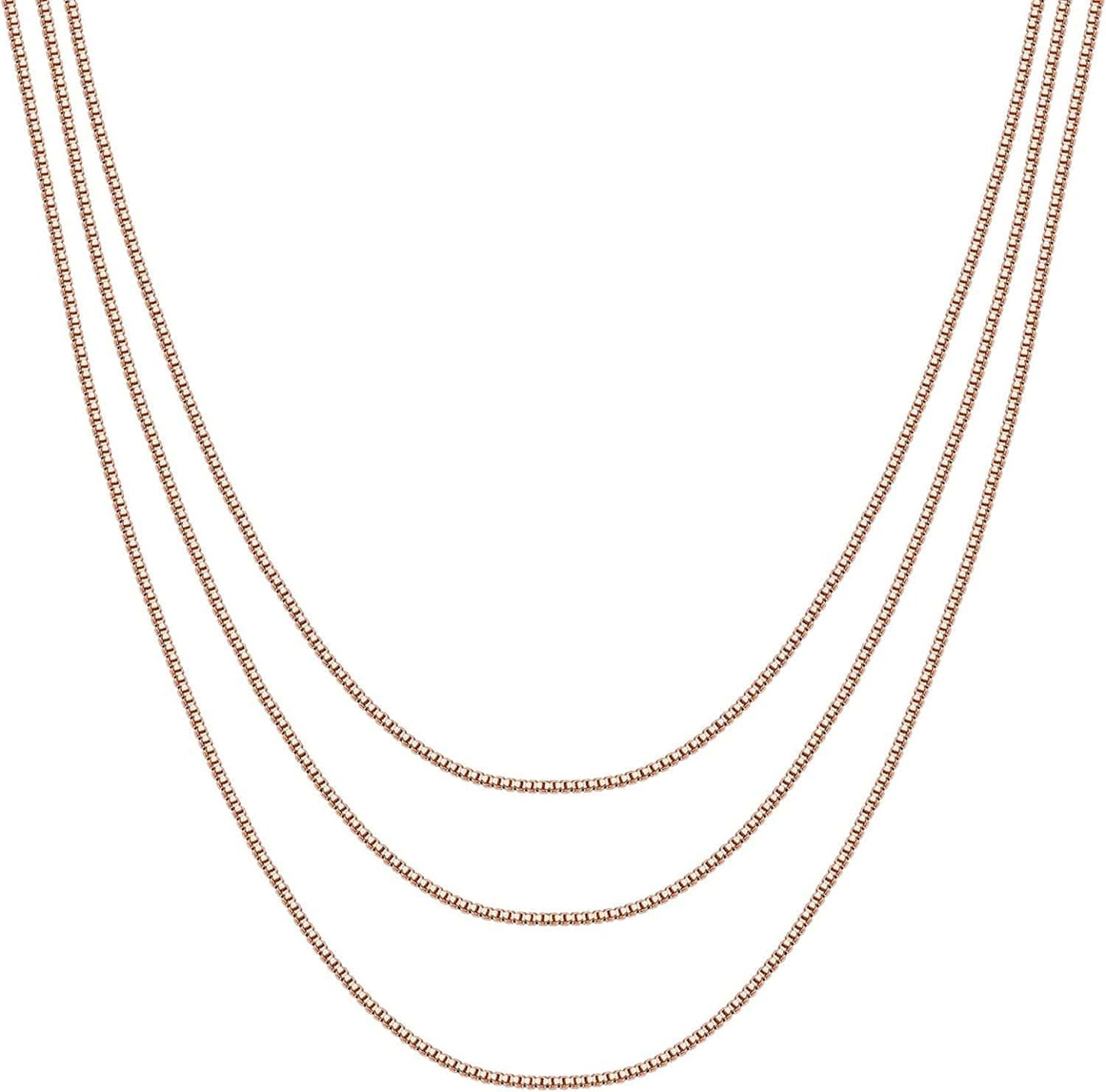 14K Gold Plated Dainty Layering Necklaces for Women | Snake Chain, Curb Link, Paperclip Layered Chains Box / Rose Gold