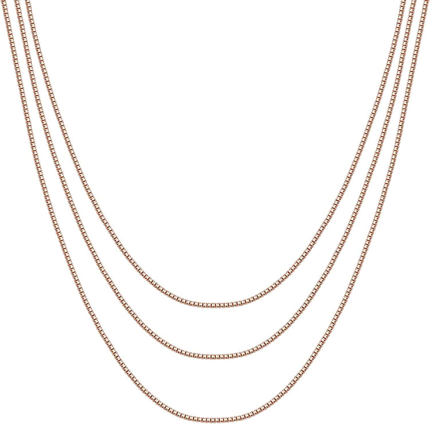 14K Gold Plated Dainty Layering Necklaces for Women | Snake Chain, Curb Link, Paperclip Layered Chains Box / Rose Gold