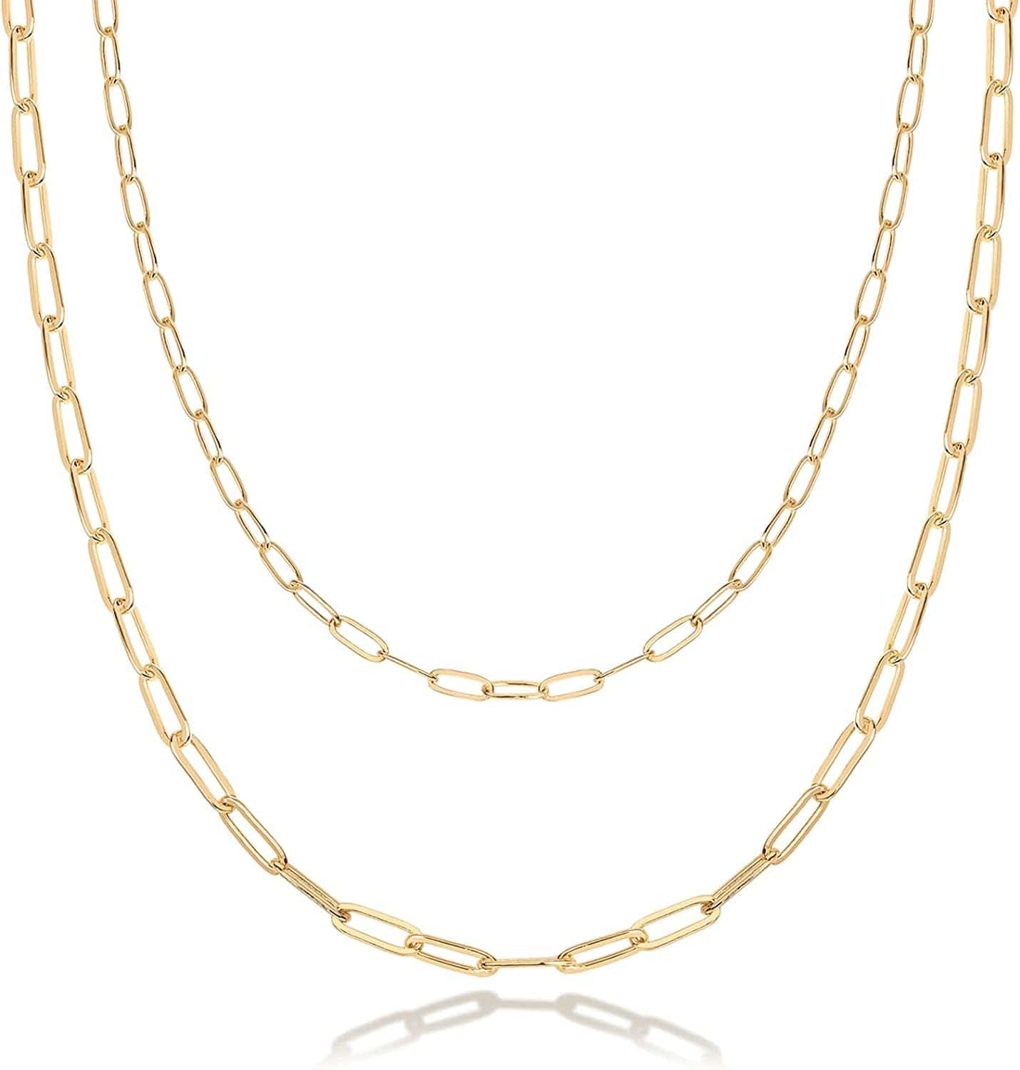 14K Gold Plated Dainty Layering Necklaces for Women | Snake Chain, Curb Link, Paperclip Layered Chains Paperclip / Yellow Gold