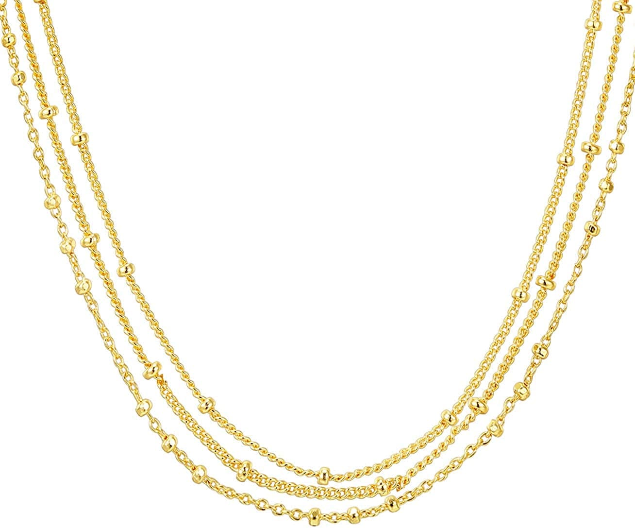 14K Gold Plated Dainty Layering Necklaces for Women | Snake Chain, Curb Link, Paperclip Layered Chains Sphere / Yellow Gold