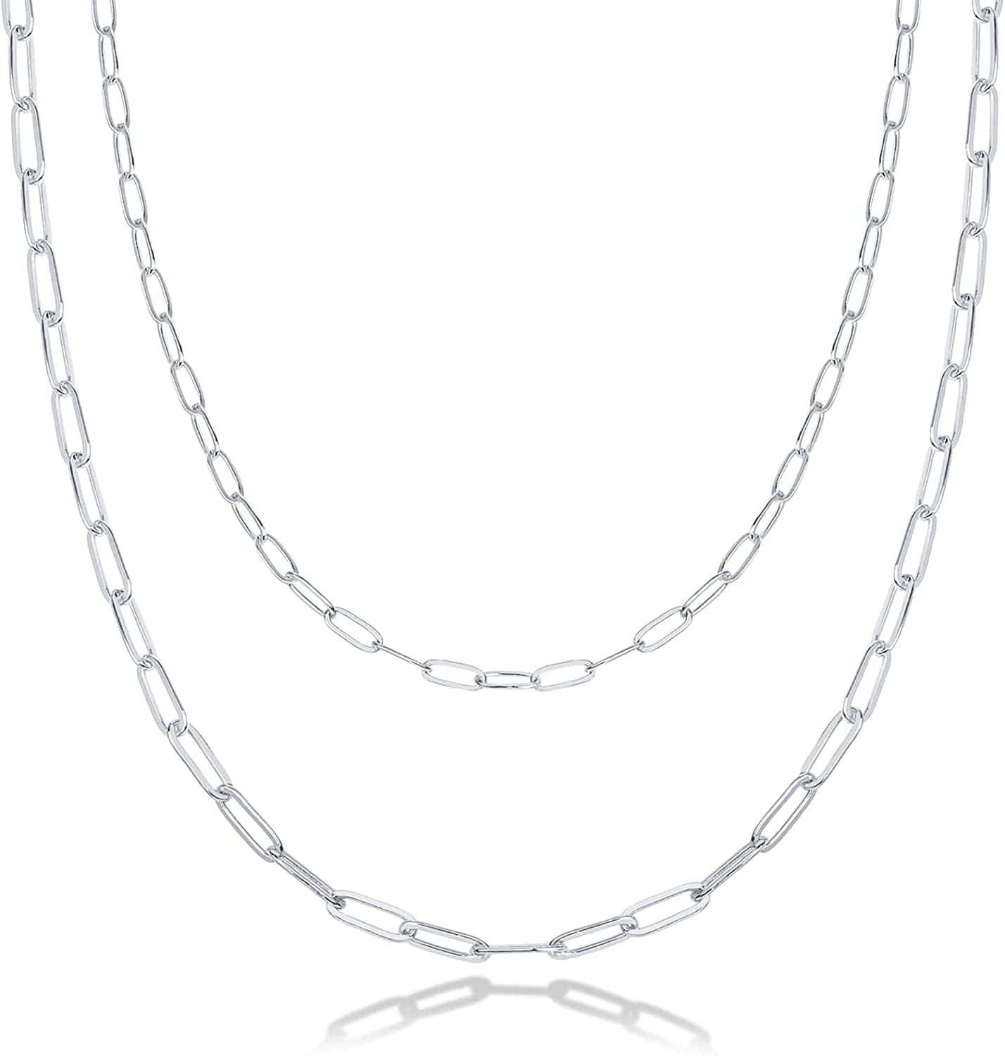 14K Gold Plated Dainty Layering Necklaces for Women | Snake Chain, Curb Link, Paperclip Layered Chains Paperclip / White Gold