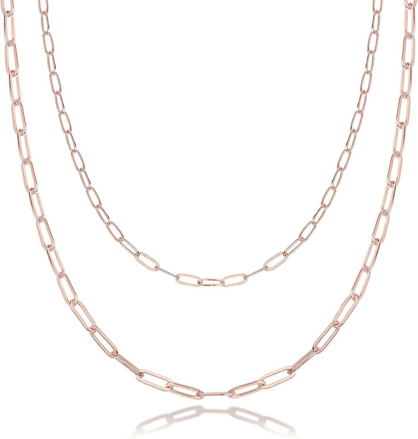 14K Gold Plated Dainty Layering Necklaces for Women | Snake Chain, Curb Link, Paperclip Layered Chains Paperclip / Rose Gold