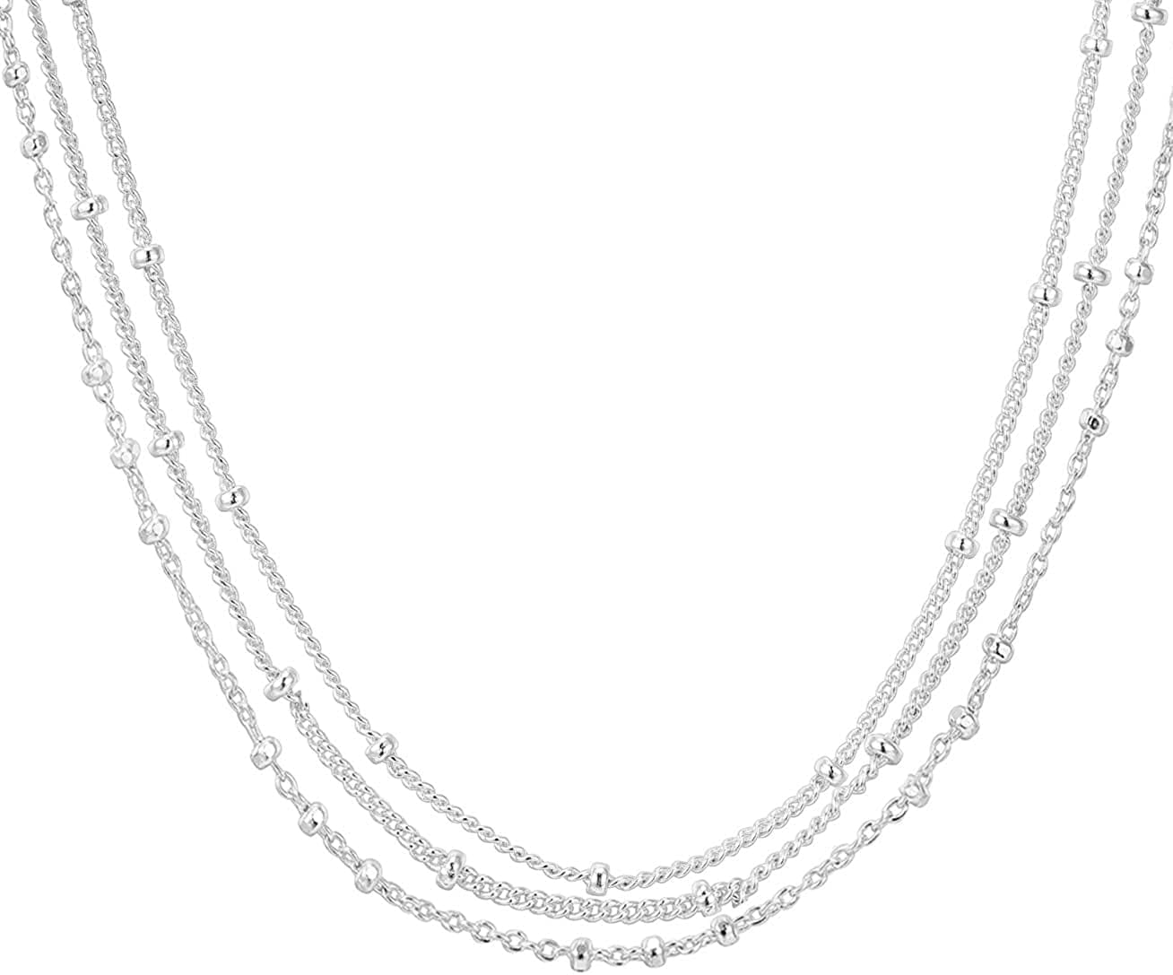 14K Gold Plated Dainty Layering Necklaces for Women | Snake Chain, Curb Link, Paperclip Layered Chains Sphere / White Gold