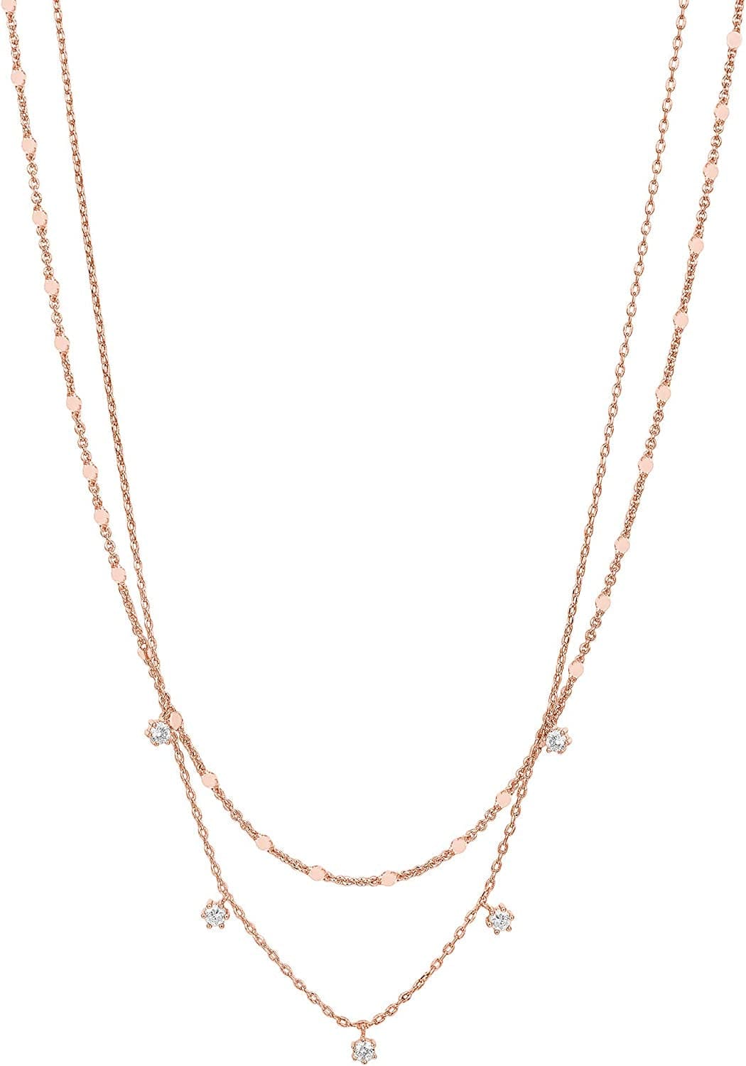 14K Gold Plated Dainty Layering Necklaces for Women | Snake Chain, Curb Link, Paperclip Layered Chains CZ / Rose Gold