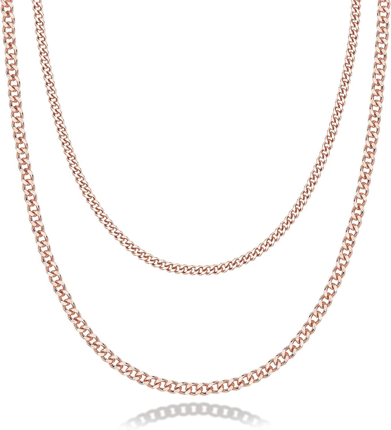 14K Gold Plated Dainty Layering Necklaces for Women | Snake Chain, Curb Link, Paperclip Layered Chains Curb / Rose Gold