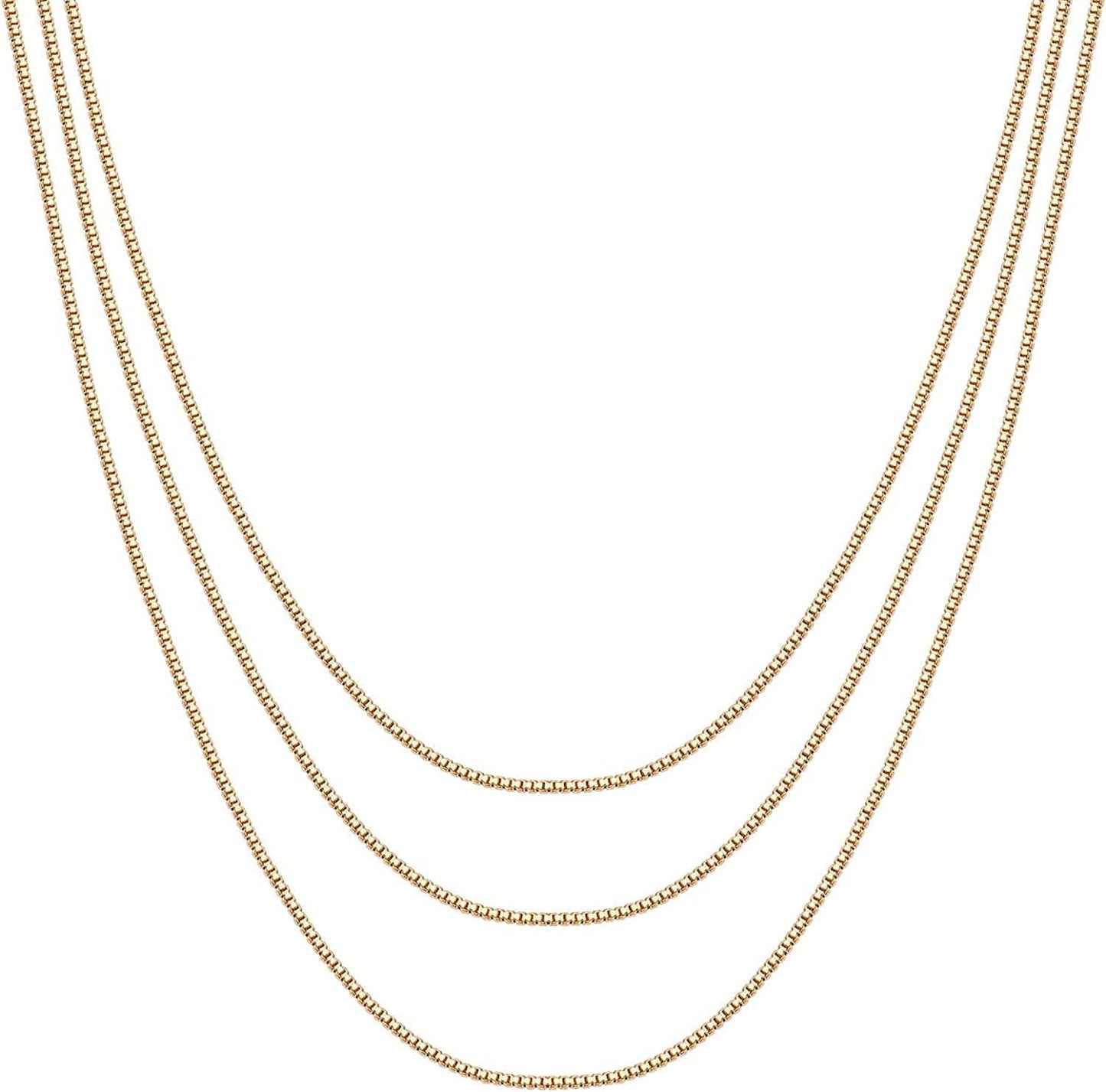 14K Gold Plated Dainty Layering Necklaces for Women | Snake Chain, Curb Link, Paperclip Layered Chains Box / Yellow Gold