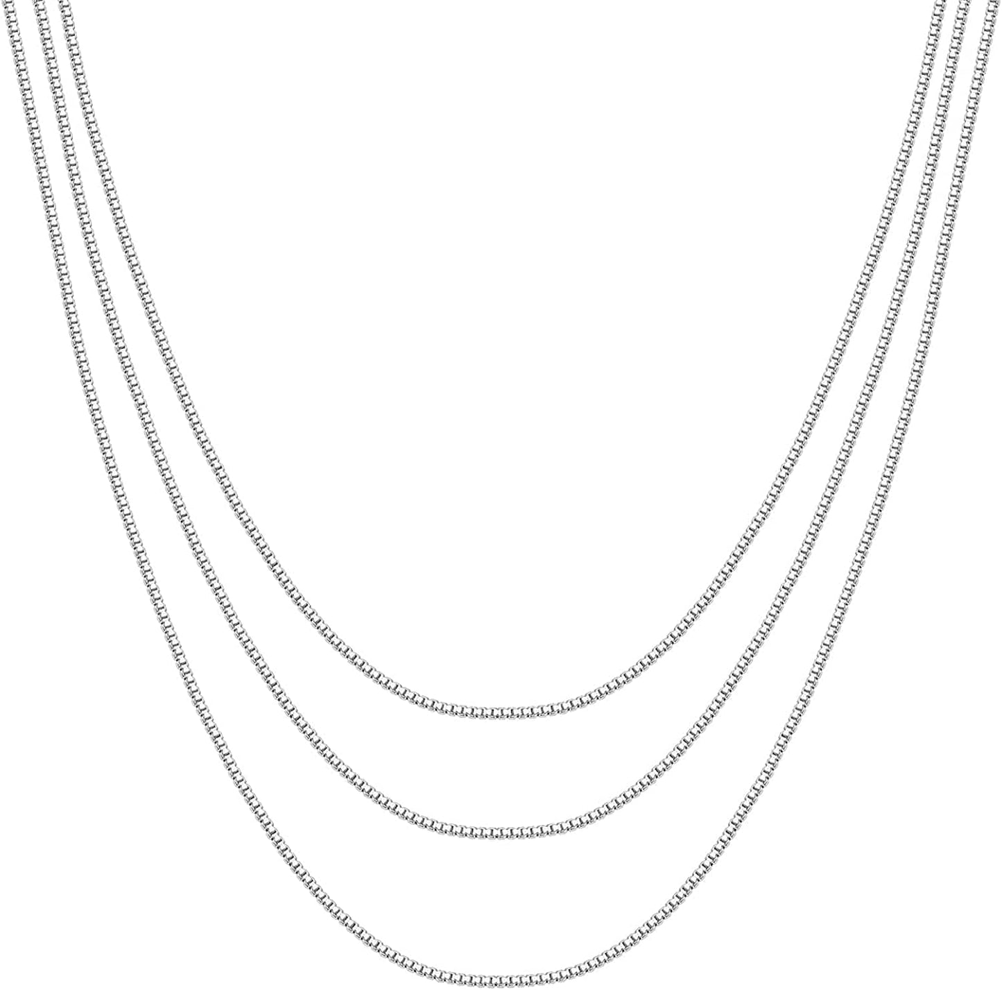 14K Gold Plated Dainty Layering Necklaces for Women | Snake Chain, Curb Link, Paperclip Layered Chains Box / White Gold