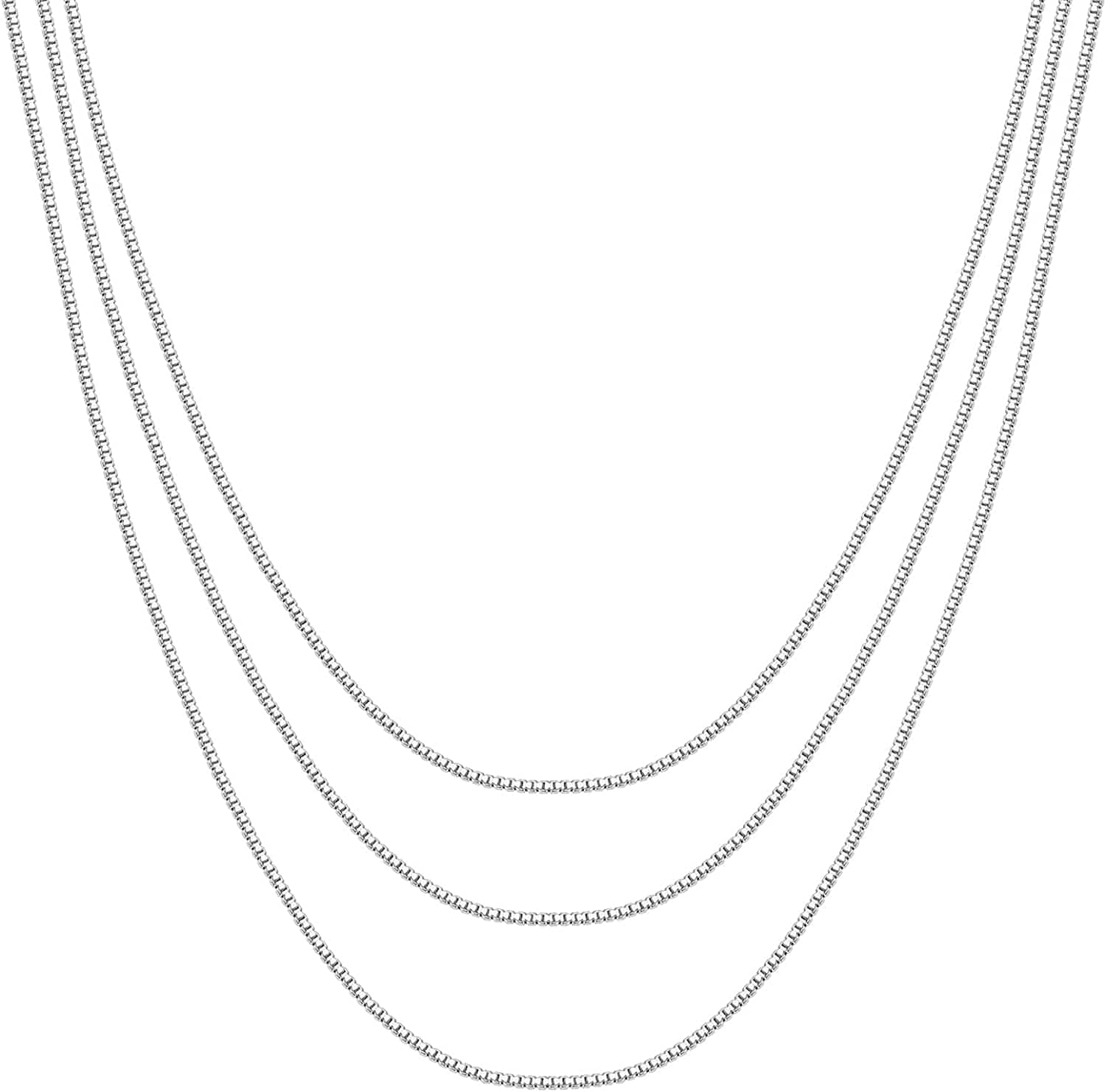 14K Gold Plated Dainty Layering Necklaces for Women | Snake Chain, Curb Link, Paperclip Layered Chains Box / White Gold