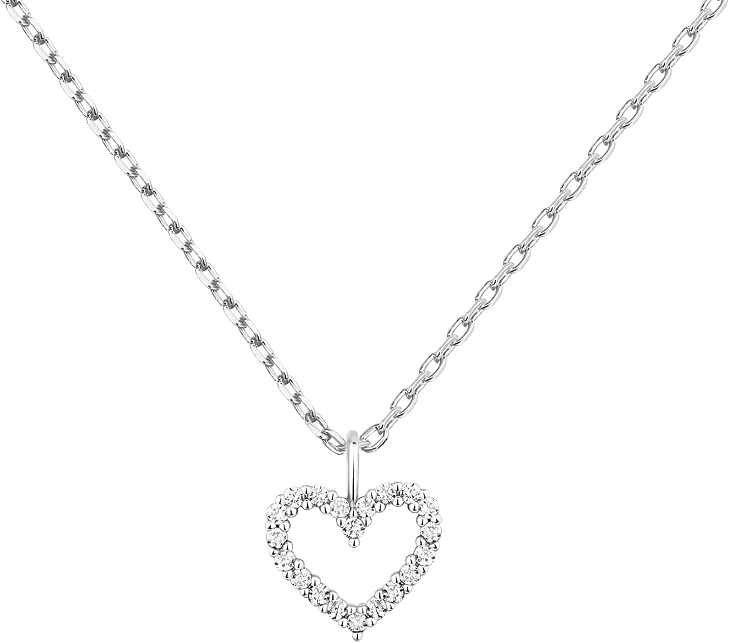 14K Gold Plated Dainty Pendant Necklace | Layering Necklaces | Gold Heart Necklace Heart - Large / White Gold