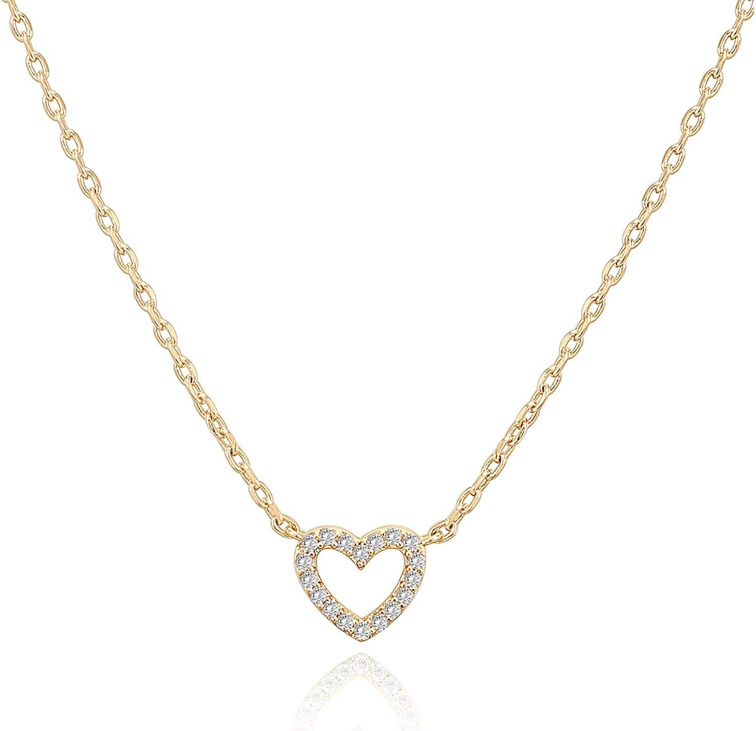 14K Gold Plated Dainty Pendant Necklace | Layering Necklaces | Gold Heart Necklace Heart CZ / Yellow Gold