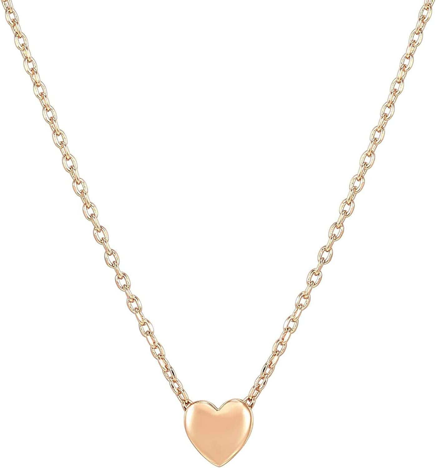 14K Gold Plated Dainty Pendant Necklace | Layering Necklaces | Gold Heart Necklace Heart Polished / Rose Gold