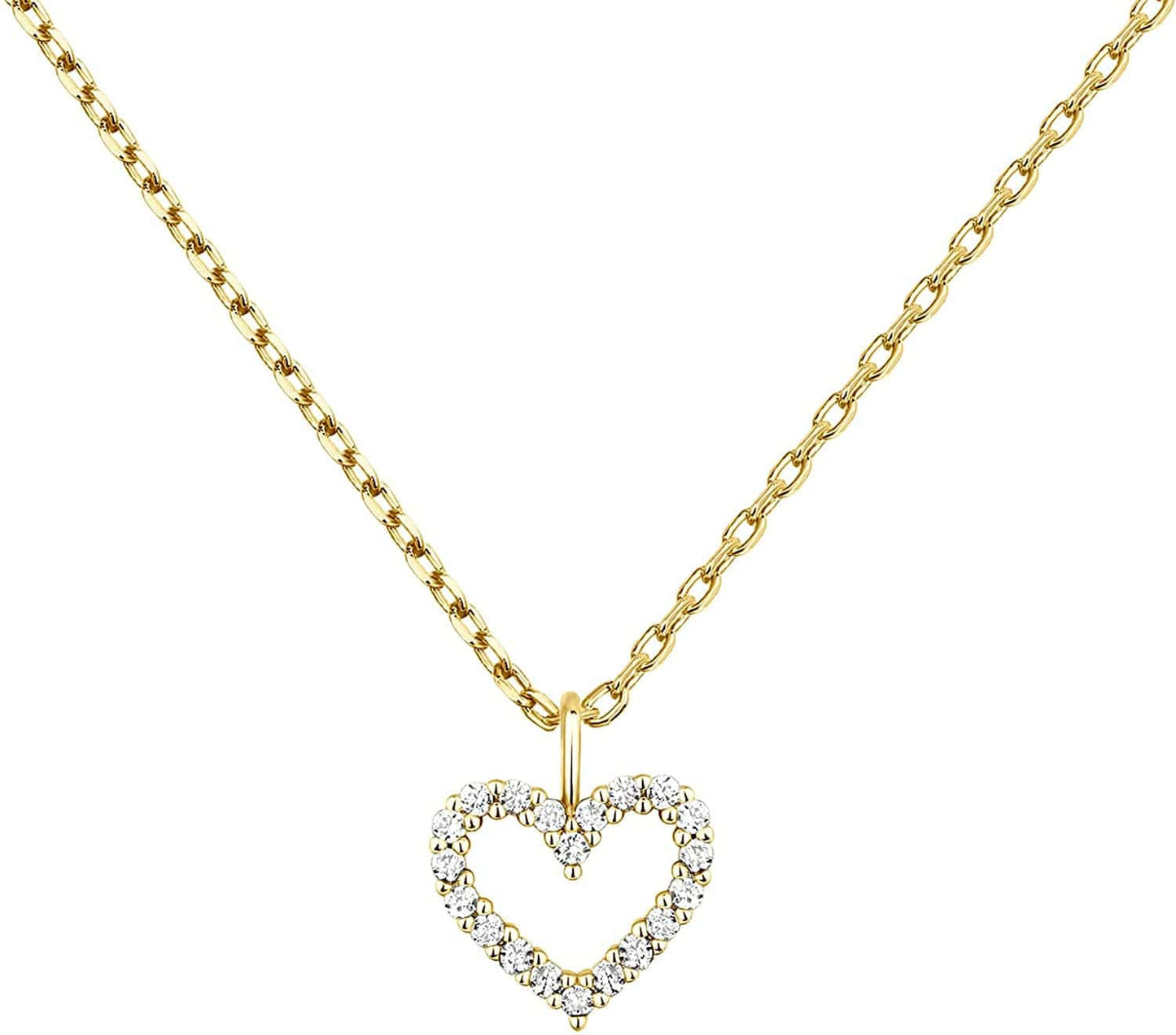 14K Gold Plated Dainty Pendant Necklace | Layering Necklaces | Gold Heart Necklace Heart - Large / Yellow Gold