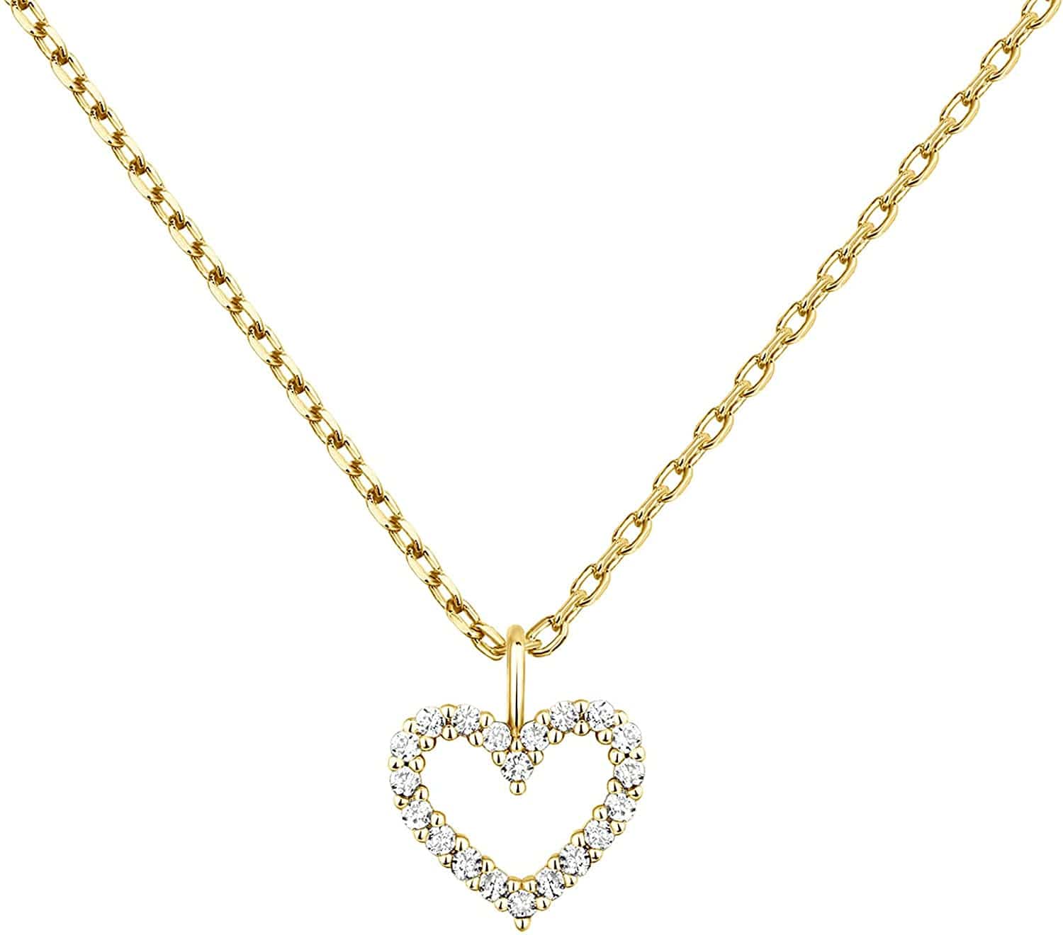 14K Gold Plated Dainty Pendant Necklace | Layering Necklaces | Gold Heart Necklace Heart - Large / Yellow Gold