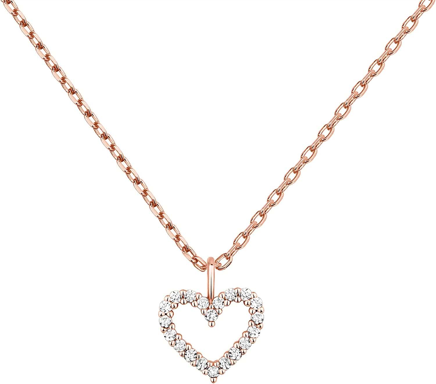 14K Gold Plated Dainty Pendant Necklace | Layering Necklaces | Gold Heart Necklace Heart - Large / Rose Gold
