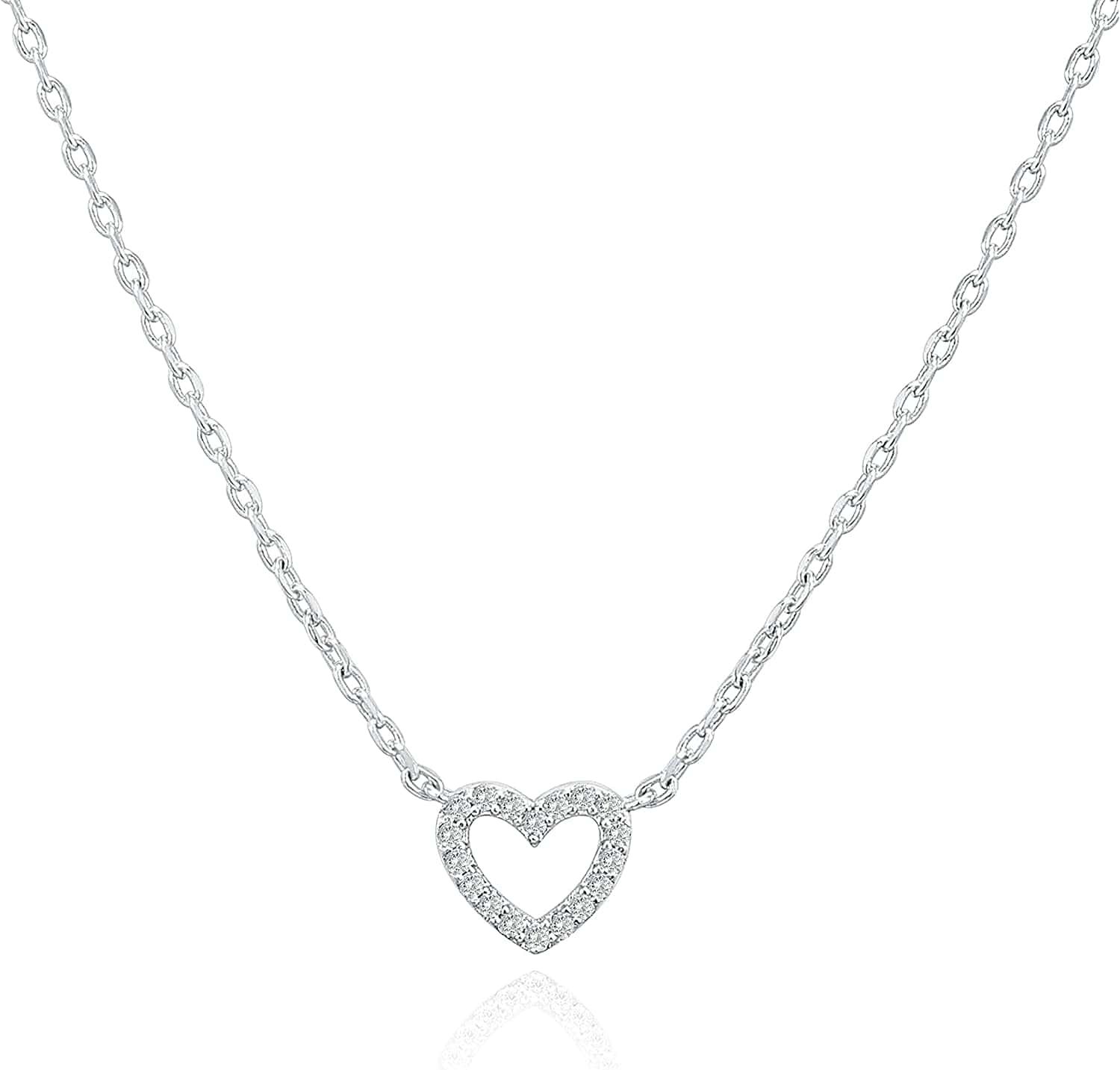 14K Gold Plated Dainty Pendant Necklace | Layering Necklaces | Gold Heart Necklace Heart CZ / White Gold