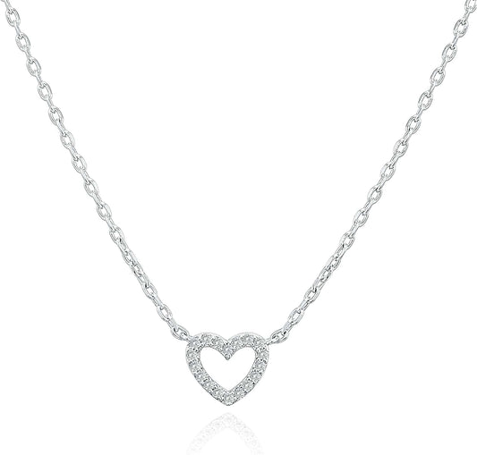 14K Gold Plated Dainty Pendant Necklace | Layering Necklaces | Gold Heart Necklace Heart CZ / White Gold
