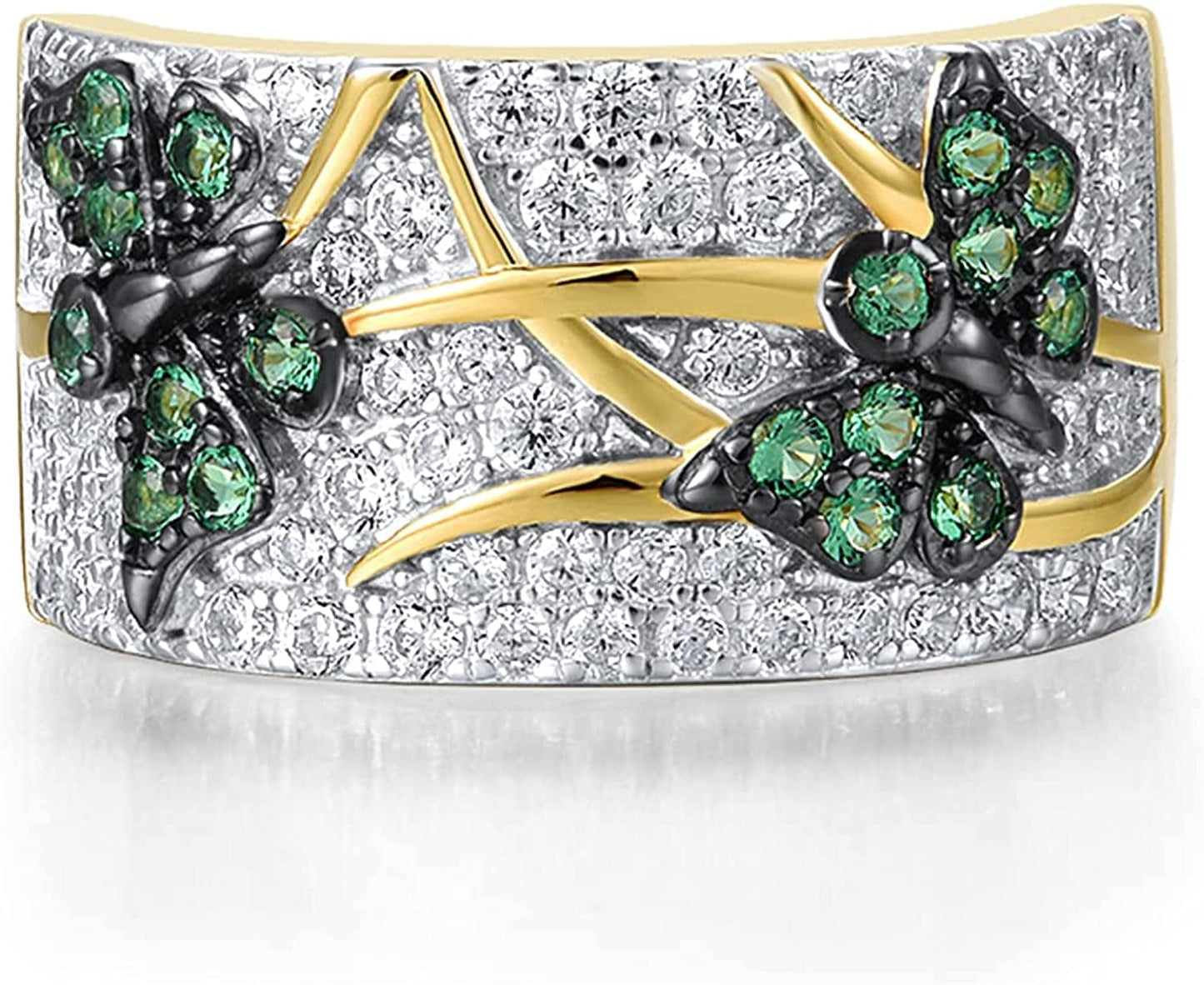 14K Gold Plated Dragonfly Ring Cubic Zirconia 925 Sterling Silver Butterfly Ring