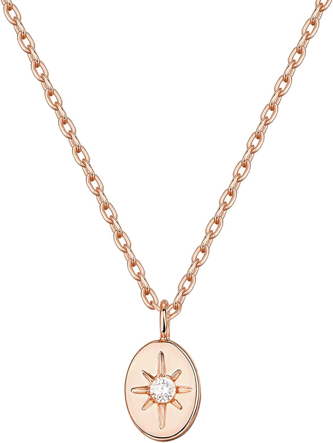 14K Gold Plated Engraved Coin Pendant | Byzantine Coin Necklace | Bohemian Necklace North Star / Rose Gold