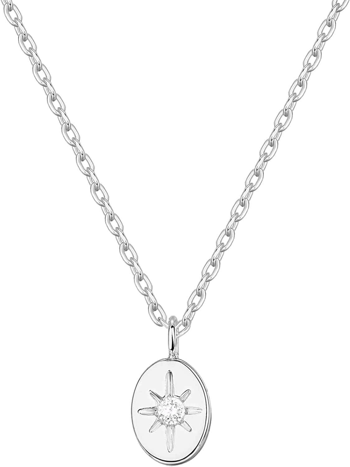 14K Gold Plated Engraved Coin Pendant | Byzantine Coin Necklace | Bohemian Necklace North Star / White Gold