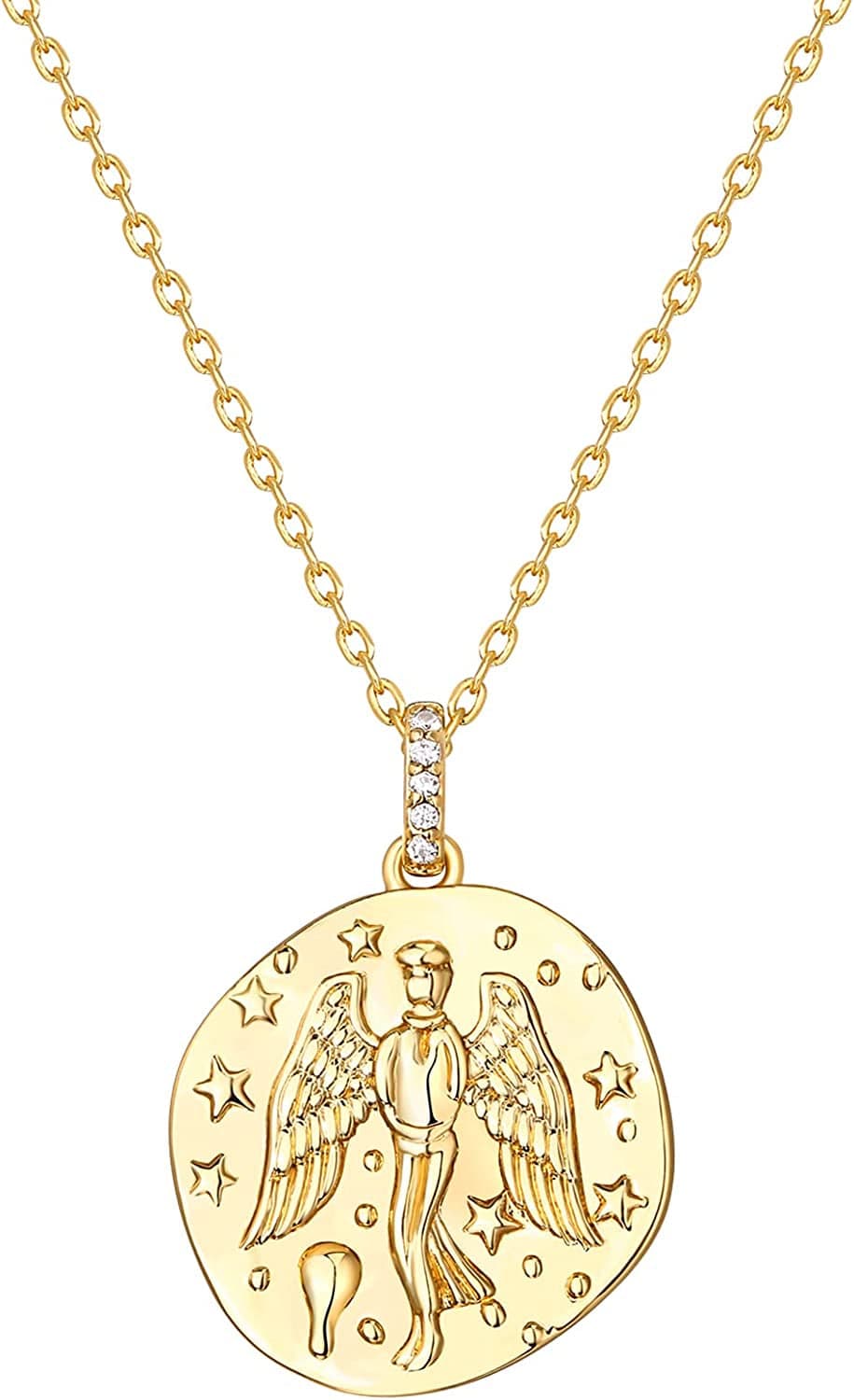 14K Gold Plated Engraved Coin Pendant | Byzantine Coin Necklace | Bohemian Necklace Stars / Yellow Gold