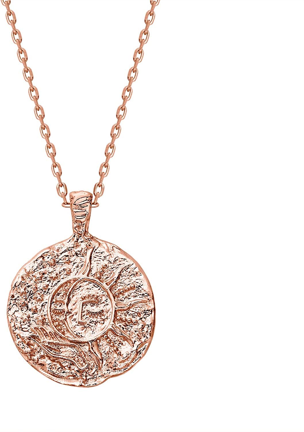 14K Gold Plated Engraved Coin Pendant | Byzantine Coin Necklace | Bohemian Necklace Moon / Rose Gold