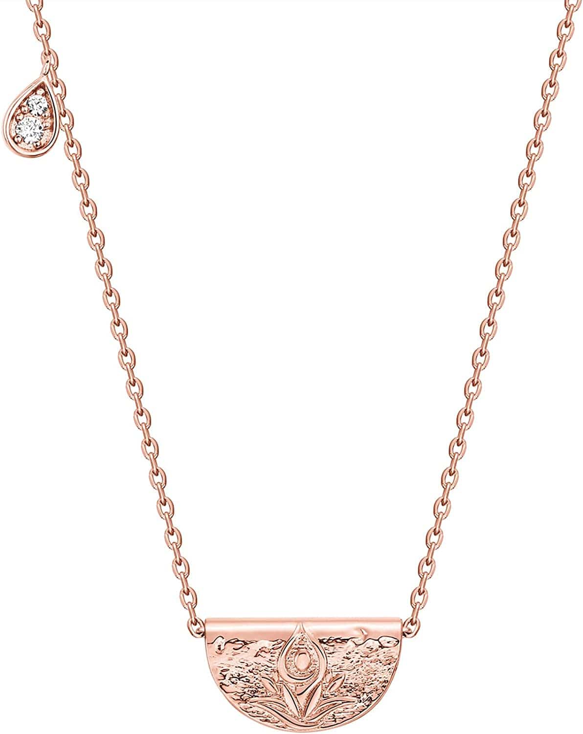 14K Gold Plated Engraved Coin Pendant | Byzantine Coin Necklace | Bohemian Necklace Lotus / Rose Gold