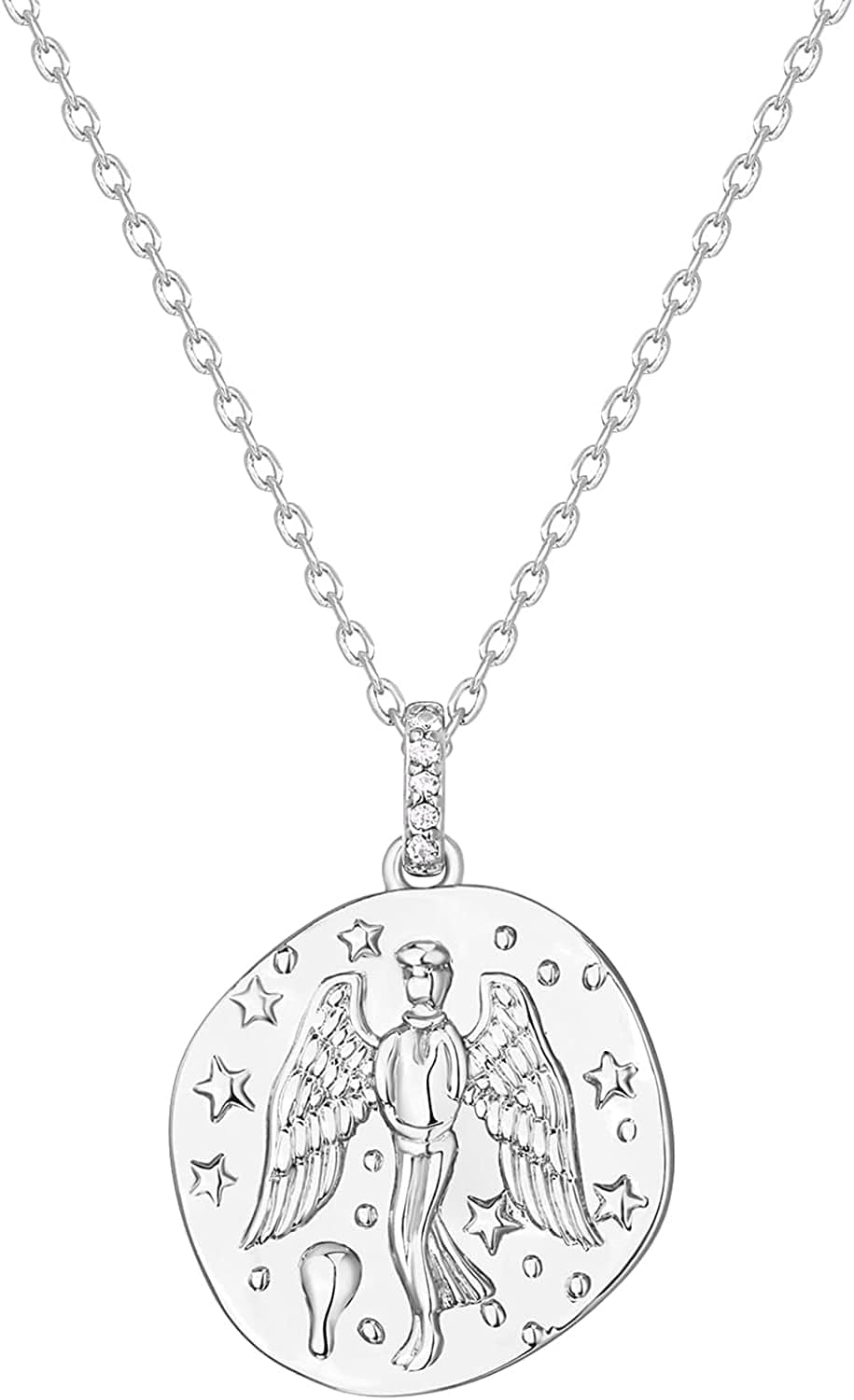 14K Gold Plated Engraved Coin Pendant | Byzantine Coin Necklace | Bohemian Necklace Stars / White Gold