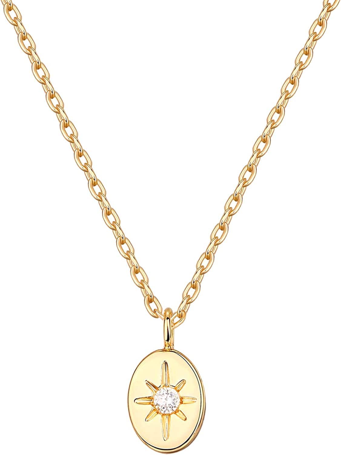 14K Gold Plated Engraved Coin Pendant | Byzantine Coin Necklace | Bohemian Necklace North Star / Yellow Gold