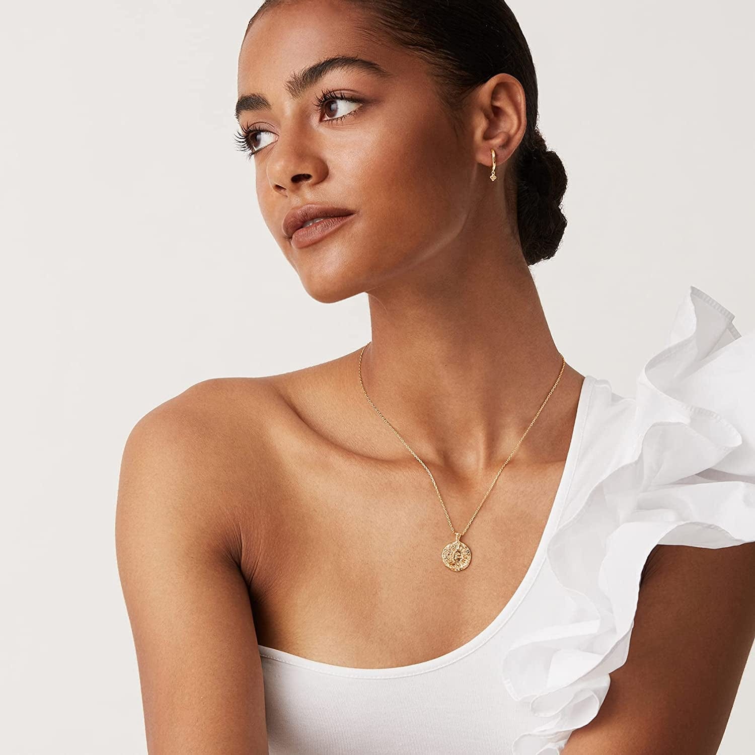 14K Gold Plated Engraved Coin Pendant | Byzantine Coin Necklace | Bohemian Necklace