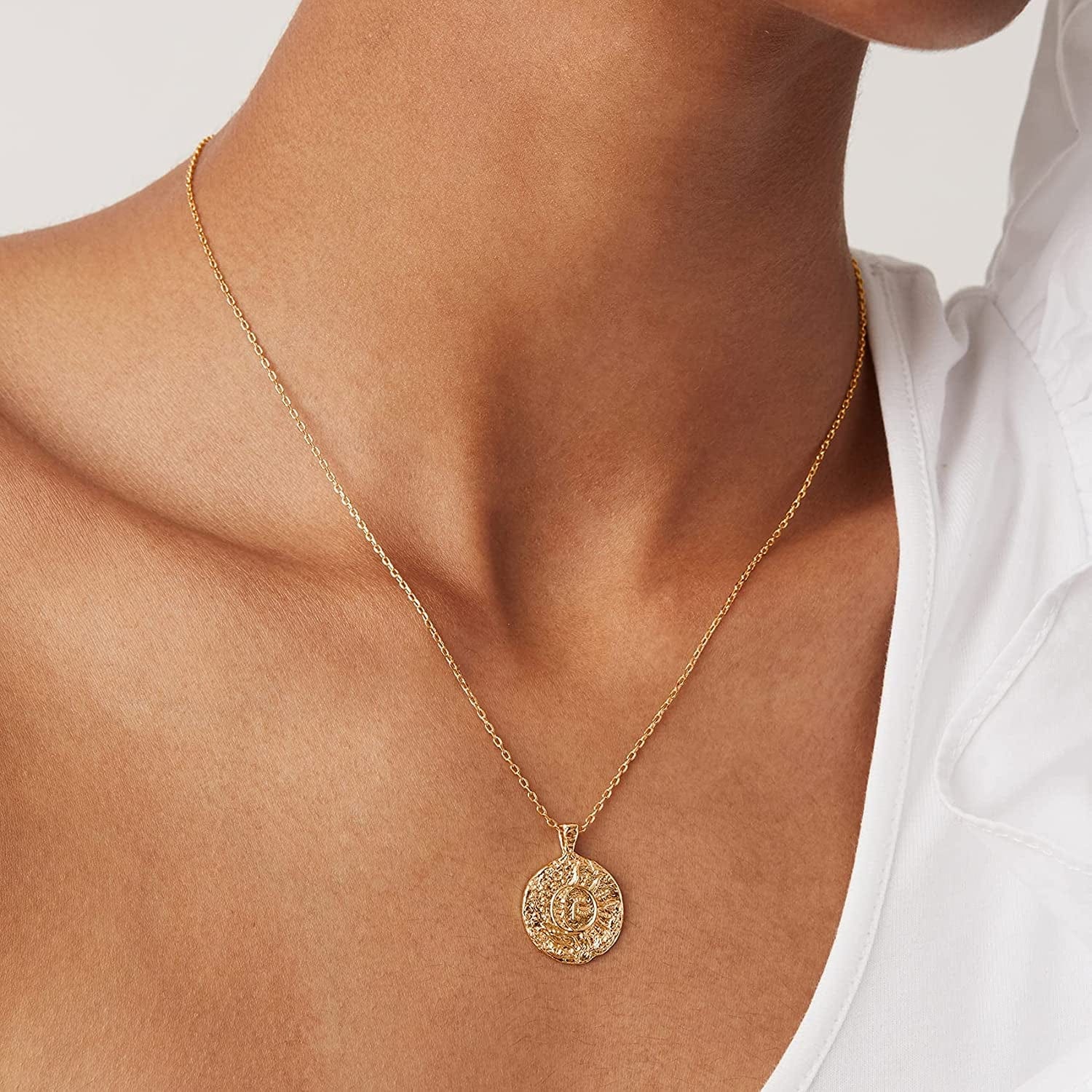14K Gold Plated Engraved Coin Pendant | Byzantine Coin Necklace | Bohemian Necklace