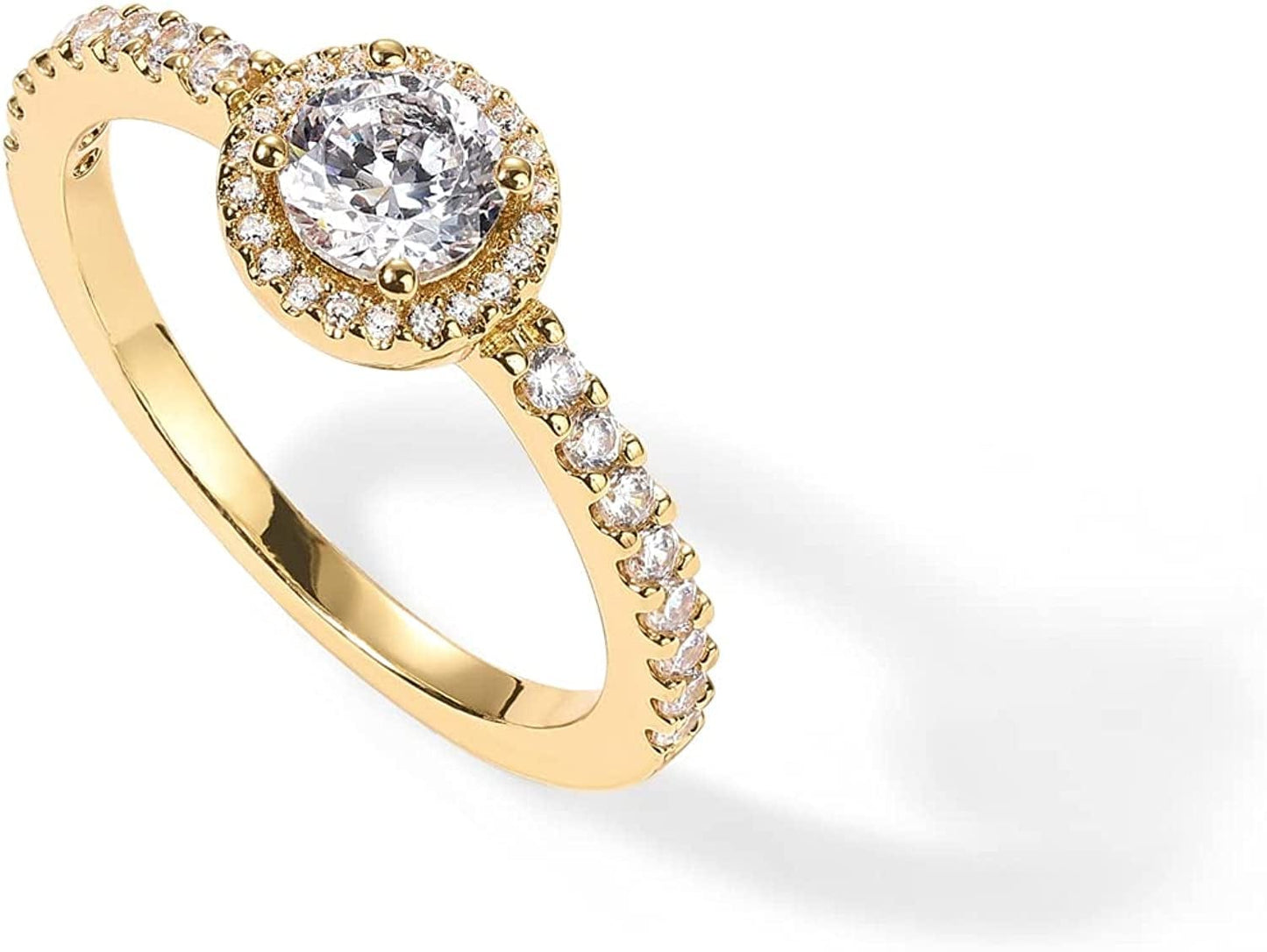 14K Gold Plated Halo Ring | Heart Ring for Women | Square round Promise Rings for Her Yellow Round / 8