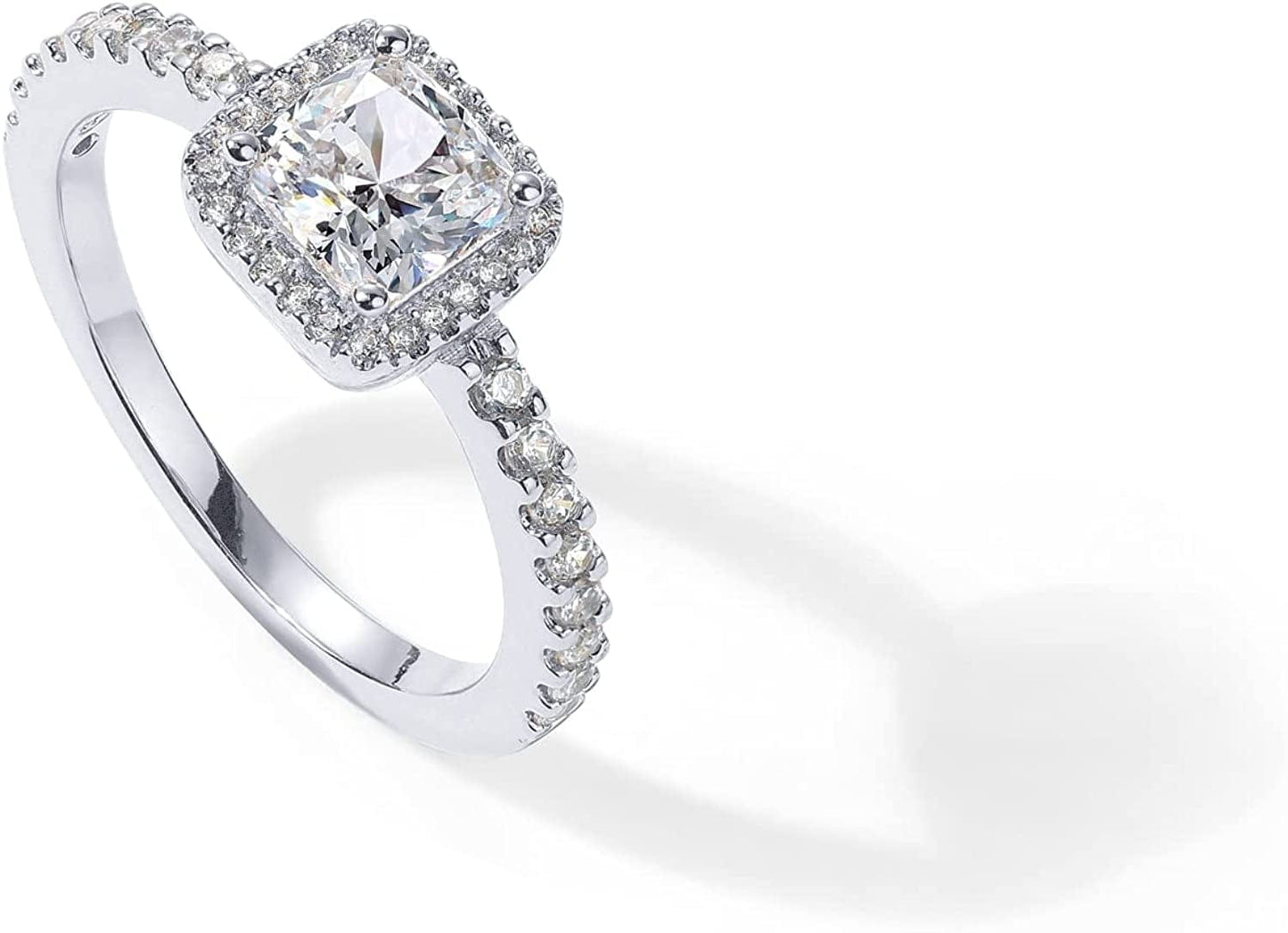 14K Gold Plated Halo Ring | Heart Ring for Women | Square round Promise Rings for Her White Princess / 8