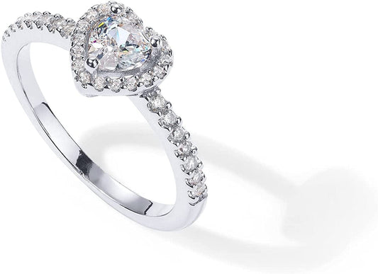 14K Gold Plated Halo Ring | Heart Ring for Women | Square round Promise Rings for Her White Heart / 6