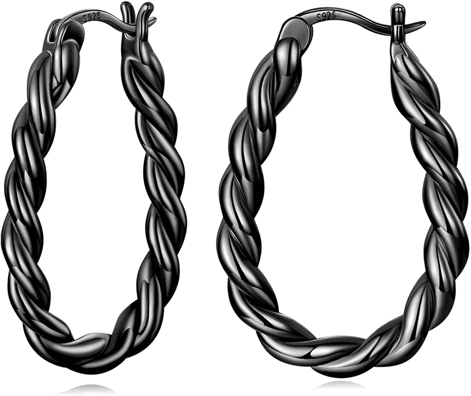 14K Gold Plated Oval Hoop Earrings for Women 925 Sterling Silver Post Twist Huggie Hoop Earrings Hypoallergenic Lightweight Hoop Earrings Jewelry Gifts Black