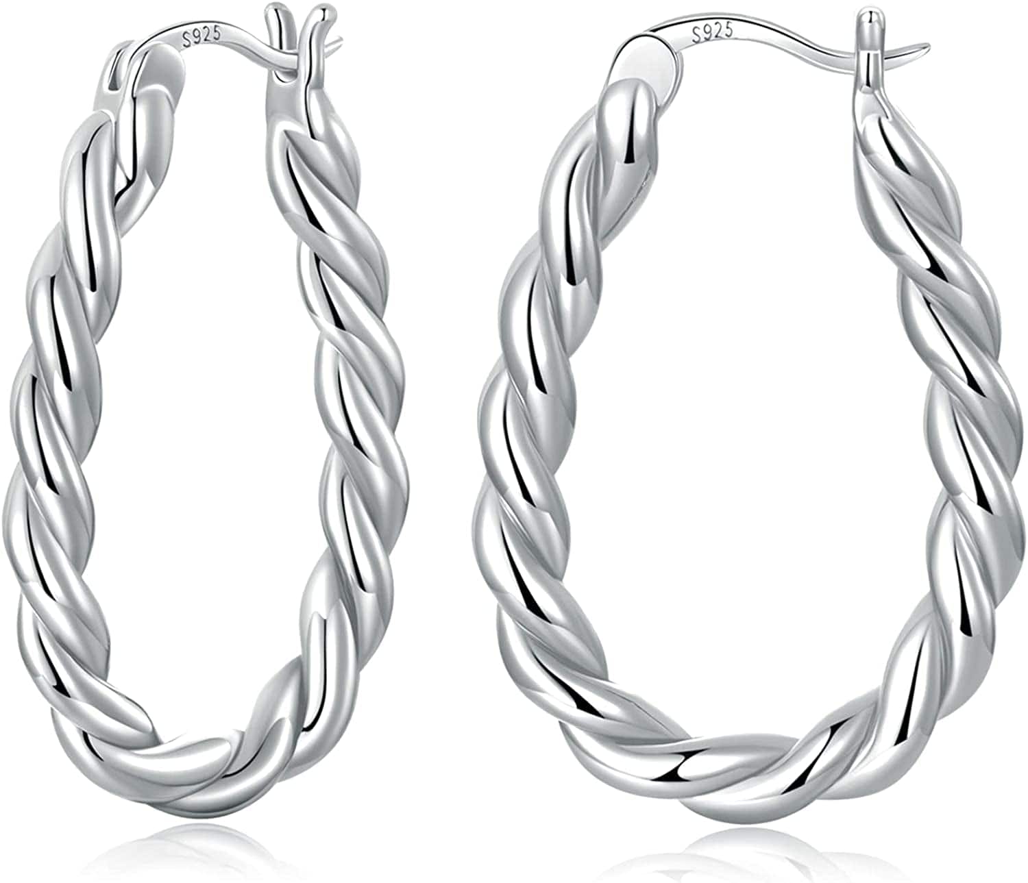14K Gold Plated Oval Hoop Earrings for Women 925 Sterling Silver Post Twist Huggie Hoop Earrings Hypoallergenic Lightweight Hoop Earrings Jewelry Gifts Silver