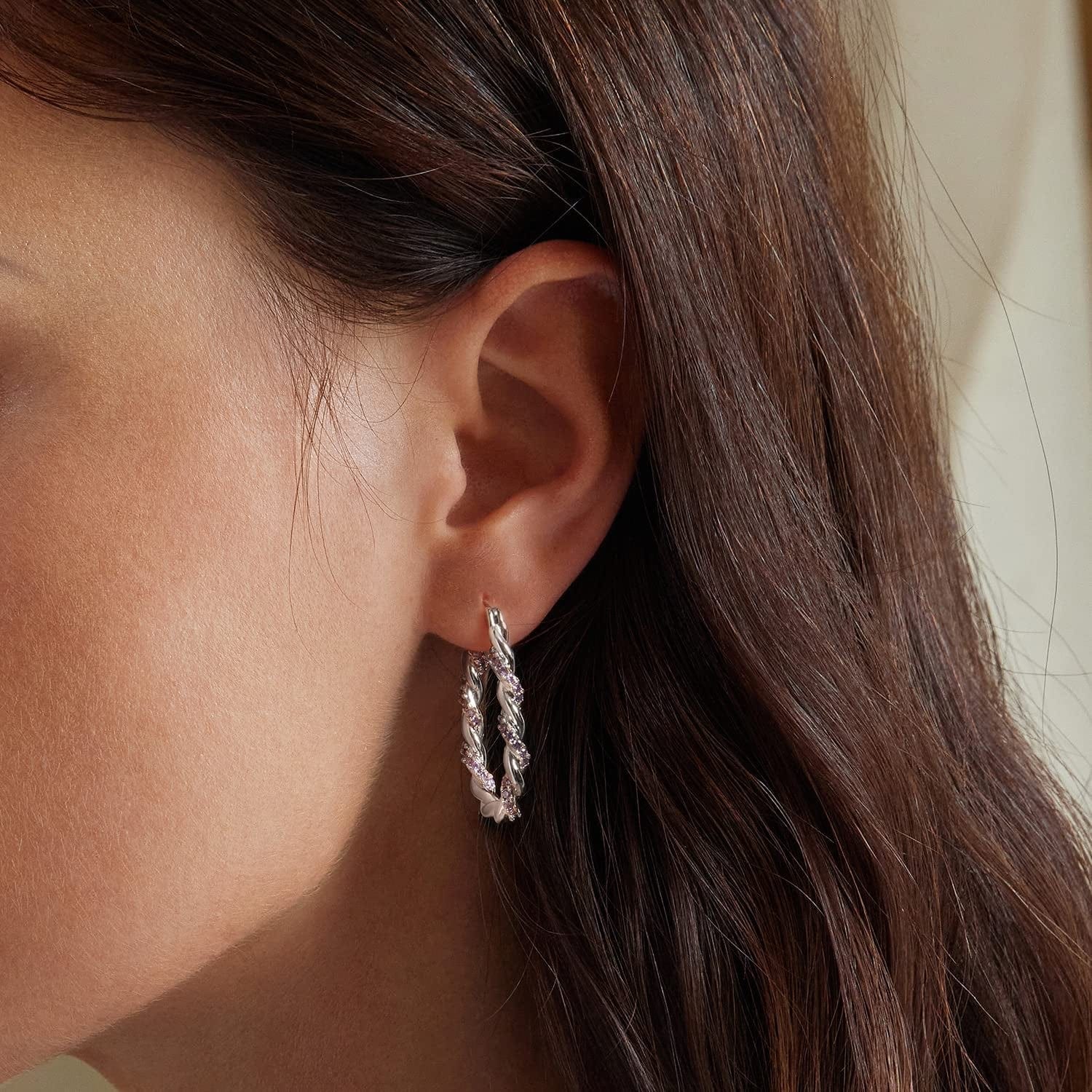 14K Gold Plated Oval Hoop Earrings for Women 925 Sterling Silver Post Twist Huggie Hoop Earrings Hypoallergenic Lightweight Hoop Earrings Jewelry Gifts