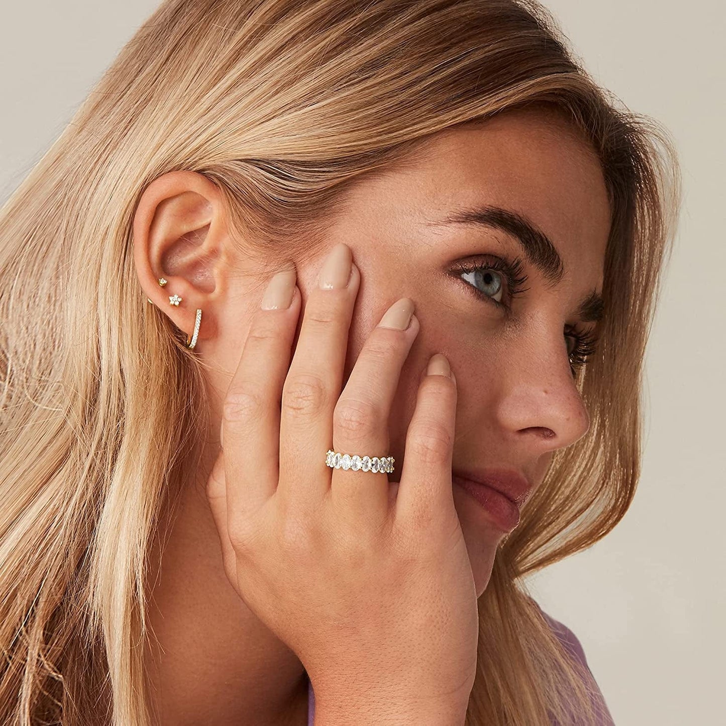 14K Gold Plated Rings Oval Cubic Zirconia Love Ring | Eternity Ring | 5Mm Stackable Rings for Women | Gold Rings for Women