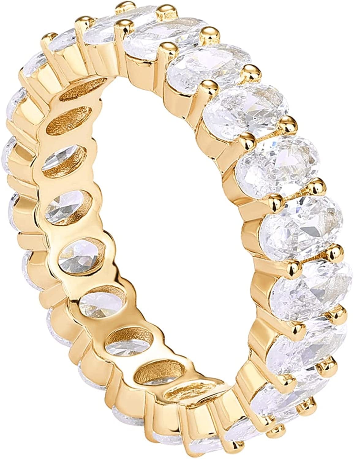 14K Gold Plated Rings Oval Cubic Zirconia Love Ring | Eternity Ring | 5Mm Stackable Rings for Women | Gold Rings for Women yellow gold plated / 8