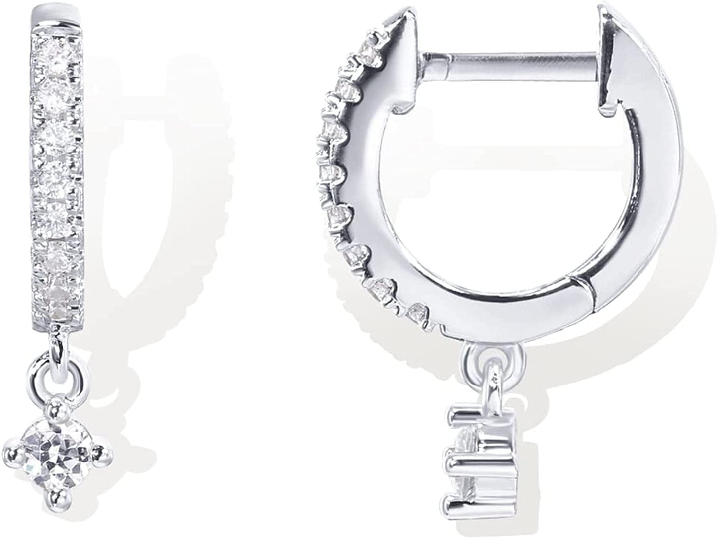 14K Gold Plated S925 Sterling Silver Post BOHO Drop Lightweight/Dangle Huggie Earrings for Women |Bohemian Dainty Earrings Round / White Gold