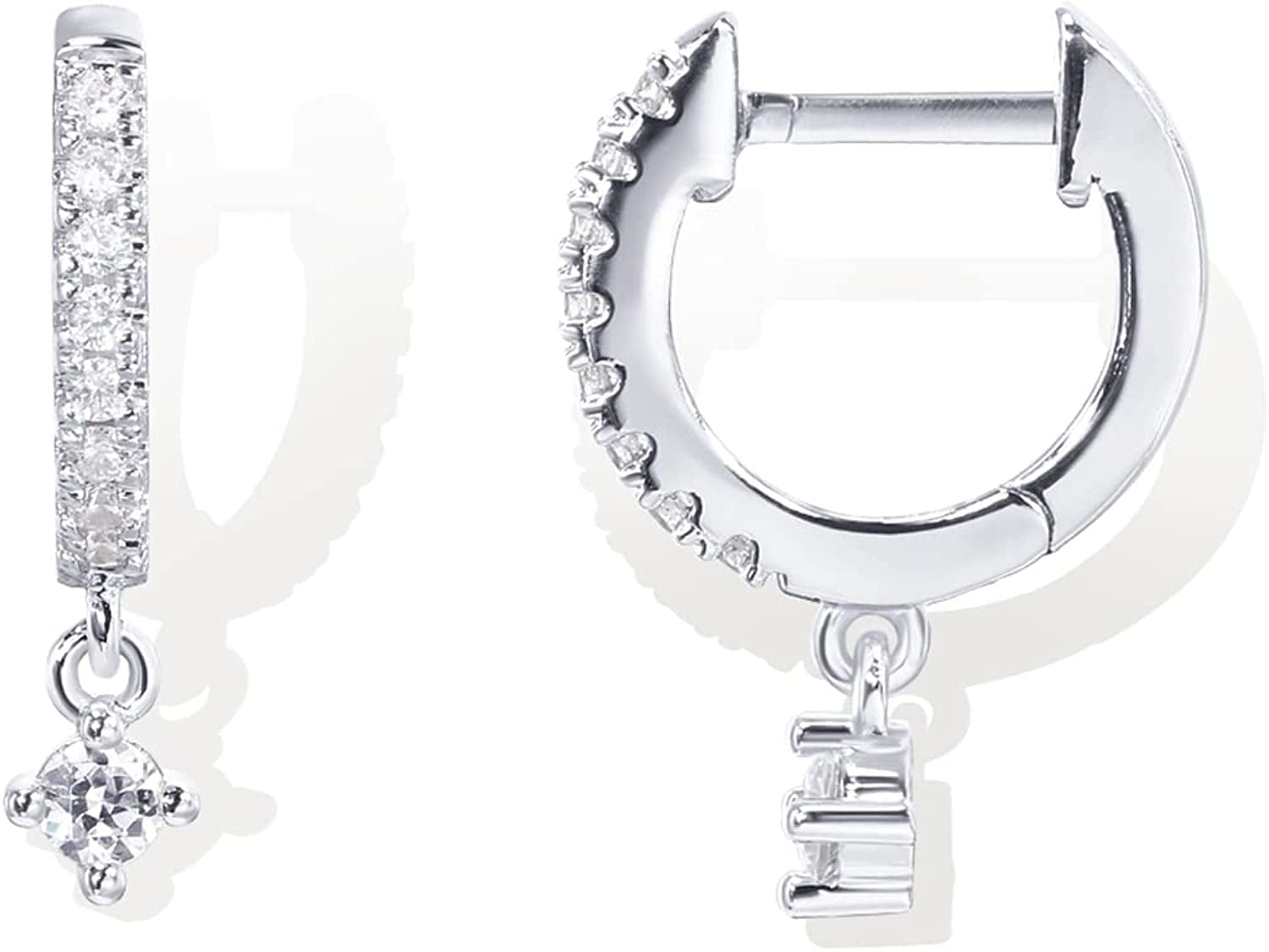 14K Gold Plated S925 Sterling Silver Post BOHO Drop Lightweight/Dangle Huggie Earrings for Women |Bohemian Dainty Earrings Round / White Gold