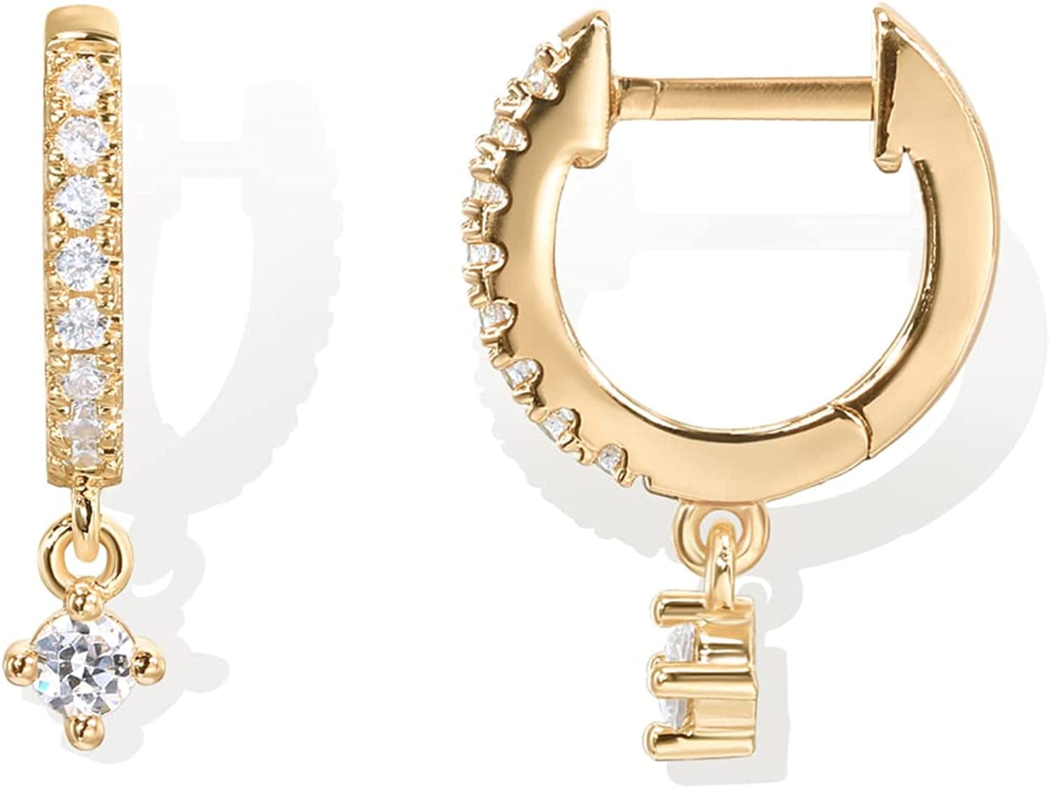 14K Gold Plated S925 Sterling Silver Post BOHO Drop Lightweight/Dangle Huggie Earrings for Women |Bohemian Dainty Earrings Round / Yellow Gold