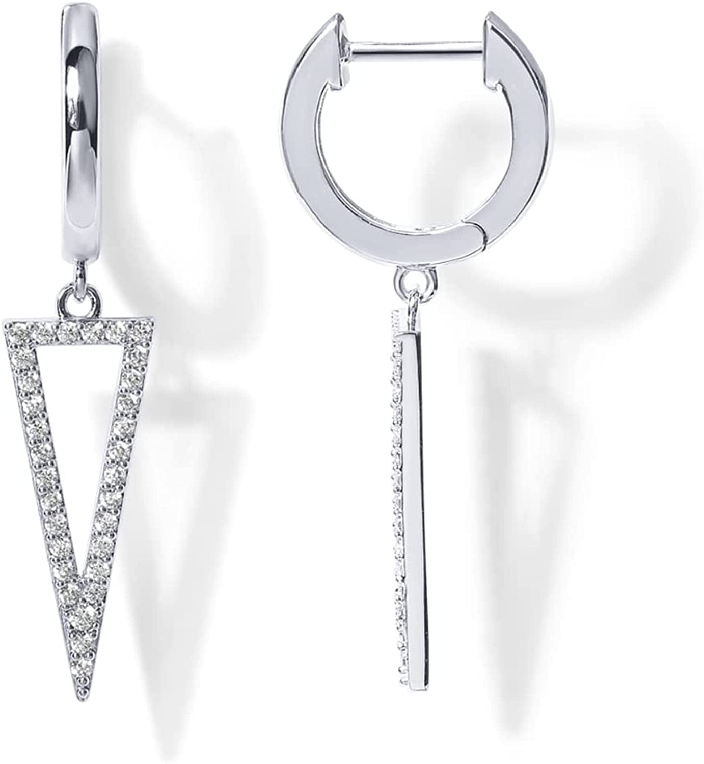 14K Gold Plated S925 Sterling Silver Post BOHO Drop Lightweight/Dangle Huggie Earrings for Women |Bohemian Dainty Earrings Triangle / White Gold