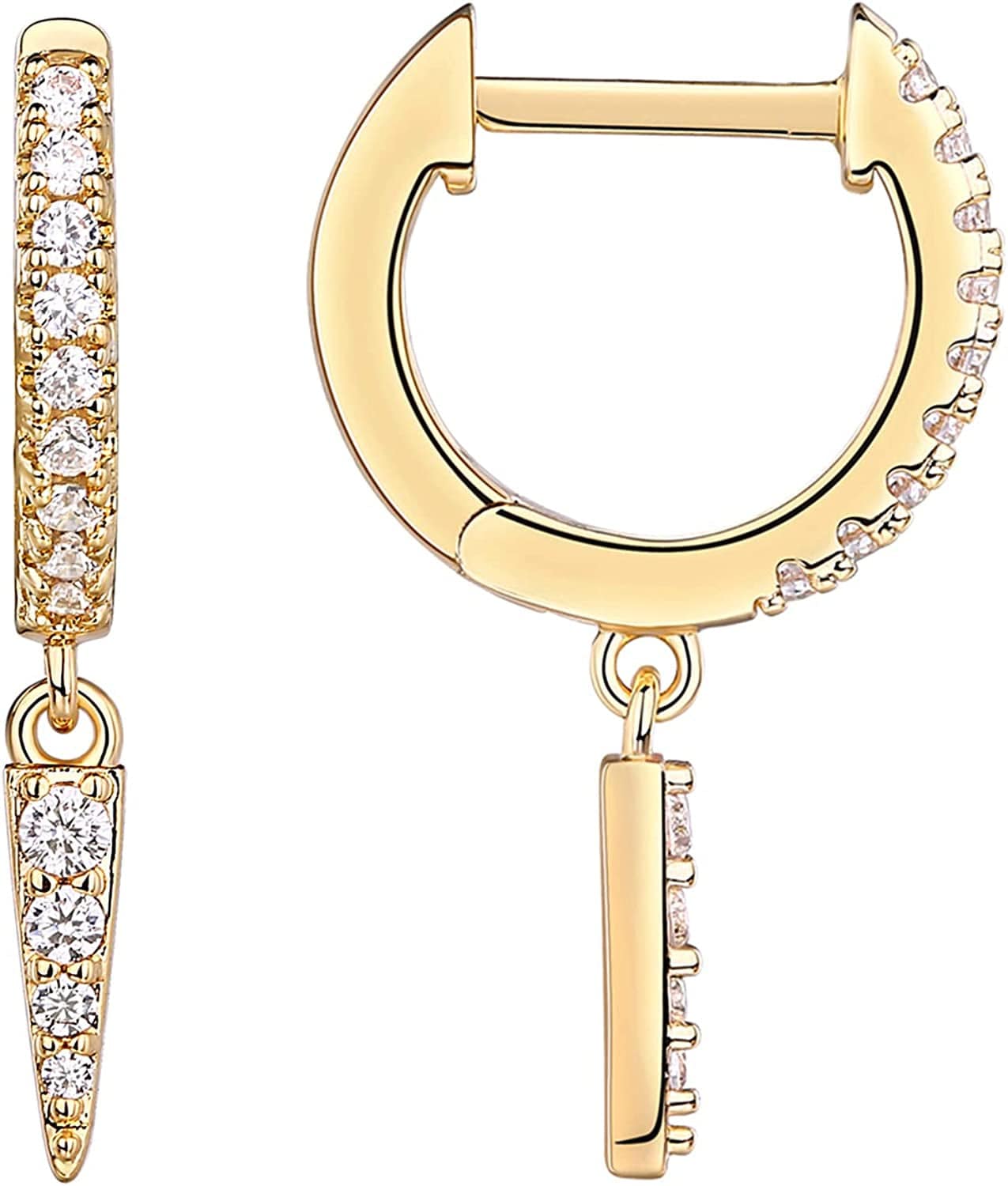 14K Gold Plated S925 Sterling Silver Post BOHO Drop Lightweight/Dangle Huggie Earrings for Women |Bohemian Dainty Earrings CZ Awl / Yellow Gold